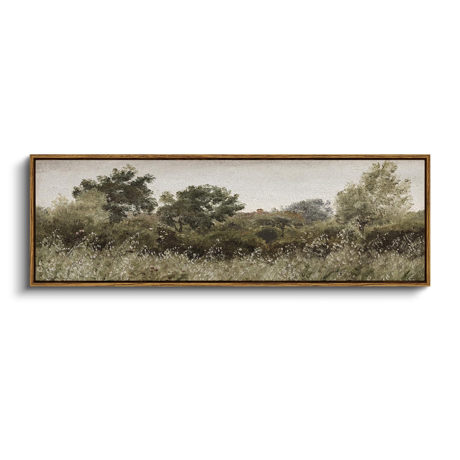 InSimSea Extra Large Framed Vintage Wall Art, Living Room Country Farmhouse Decor, Wild Field under Sky Landscape Paintings, Canvas Prints, Scenery Long Picture for Bedroom Above of Bed,12x36inch