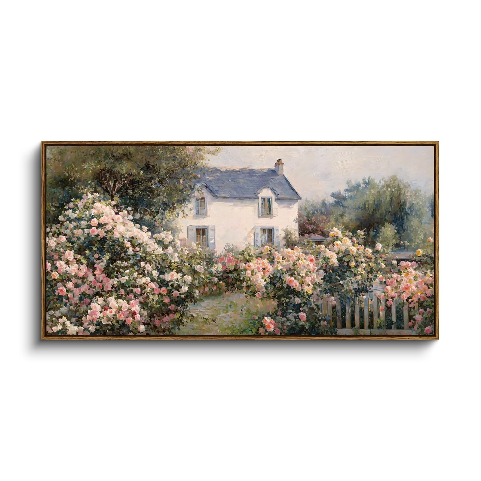 InSimSea Extra Large Framed Vintage Wall Art, Living Room Country Farmhouse Decor, Wild Field under Sky Landscape Paintings, Canvas Prints, Scenery Long Picture for Bedroom Above of Bed,12x36inch