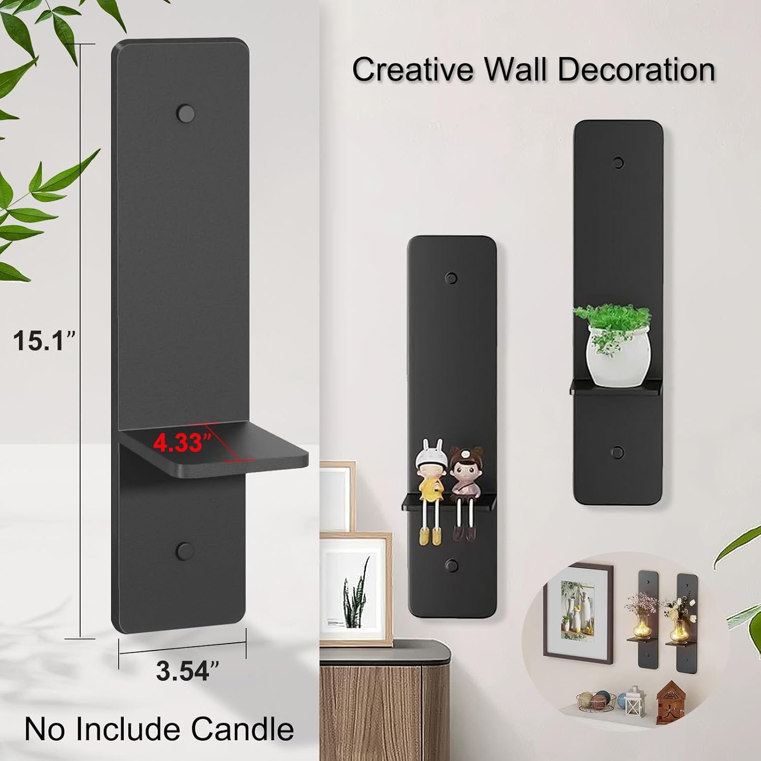 Wall Candle sconces Set of Two,GWEUZMAL Metal Candle Sconces, Black Wall Candle Holder for Living Room Entryway,Fireplace,Wedding