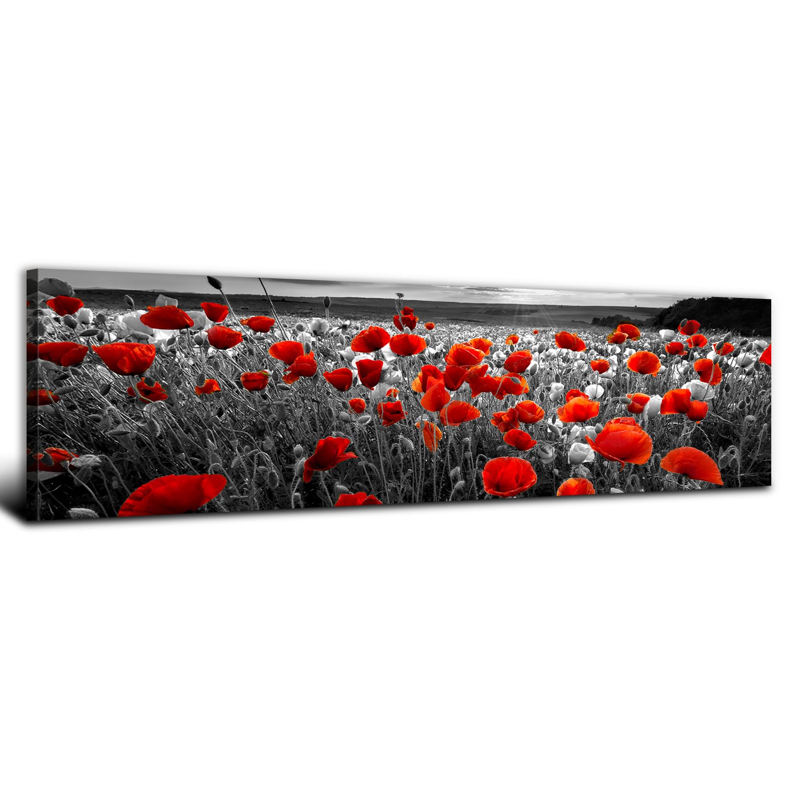 Rustic Wildflower Wall Art Colorful Farmhouse Floral Scenery Picture Decor Watercolor Flower Landscape Wood Grain Prints Painting Artwork for Living Room Office Bathroom Bedroom Home Decoration 14x48"