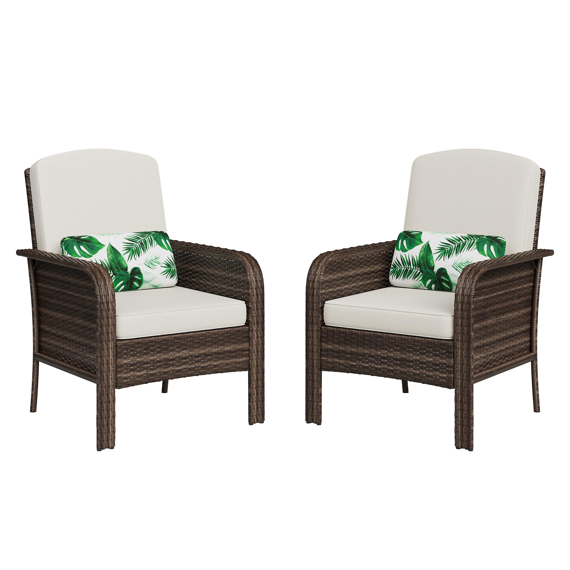 4PCS Outdoor Patio Bistro Set, PE Rattan Wicker Armchairs with Water-Resistant Cushions & Tempered Glass Coffee Table, All-Weather Conversation Set for Garden, Backyard, Porch, Poolside, Brown/Beige
