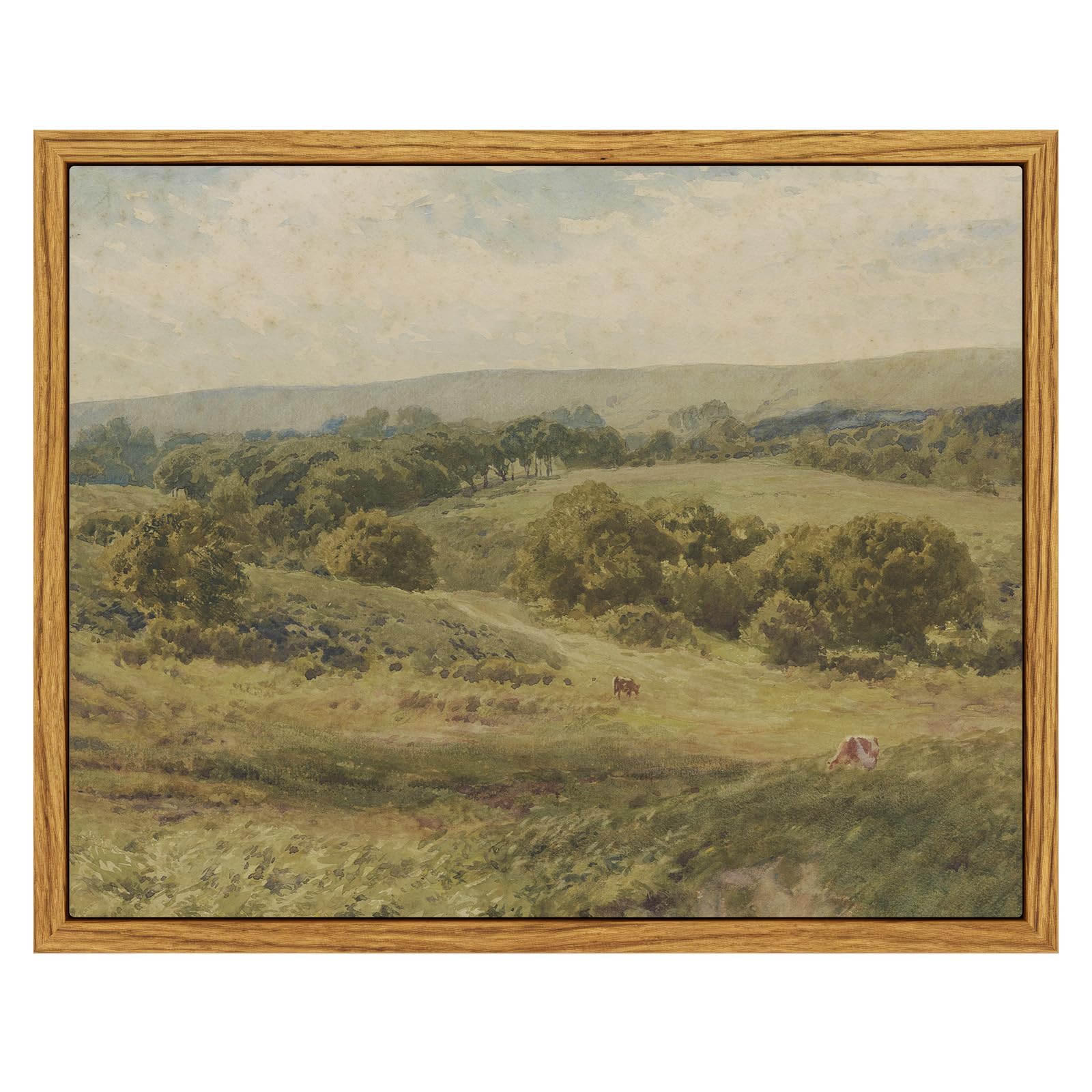 InSimSea Framed Canvas Wall Art Vintage Decor, Landscape Wall Art, Meadow with Flowers Art, Modern Farmhouse Decor, Cottagecore Bedroom Bathroom Office Decorations, 24"x36"