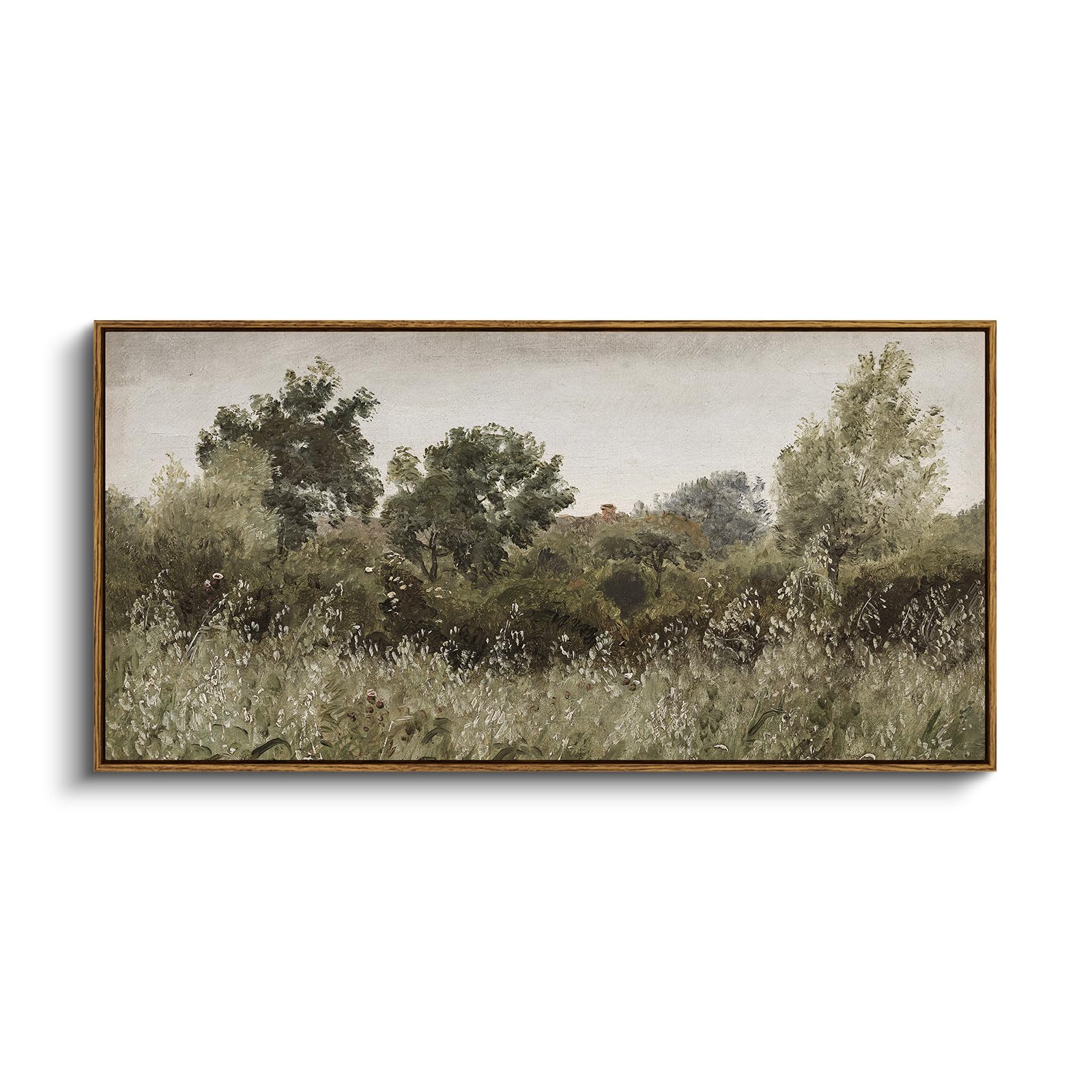 InSimSea Extra Large Framed Vintage Wall Art, Living Room Country Farmhouse Decor, Wild Field under Sky Landscape Paintings, Canvas Prints, Scenery Long Picture for Bedroom Above of Bed,12x36inch
