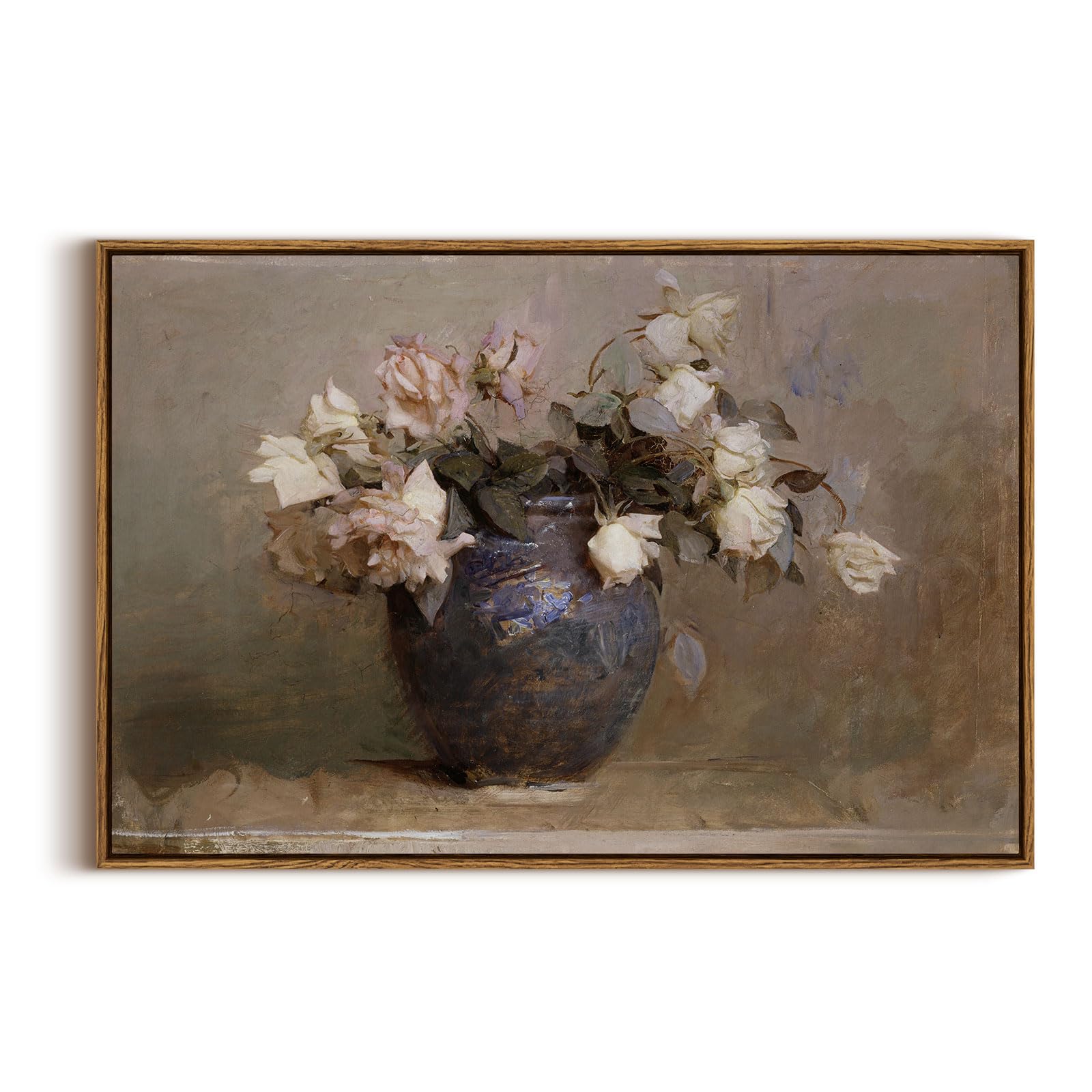 InSimSea Framed Canvas Wall Art Vintage Decor, Landscape Wall Art, Meadow with Flowers Art, Modern Farmhouse Decor, Cottagecore Bedroom Bathroom Office Decorations, 24"x36"