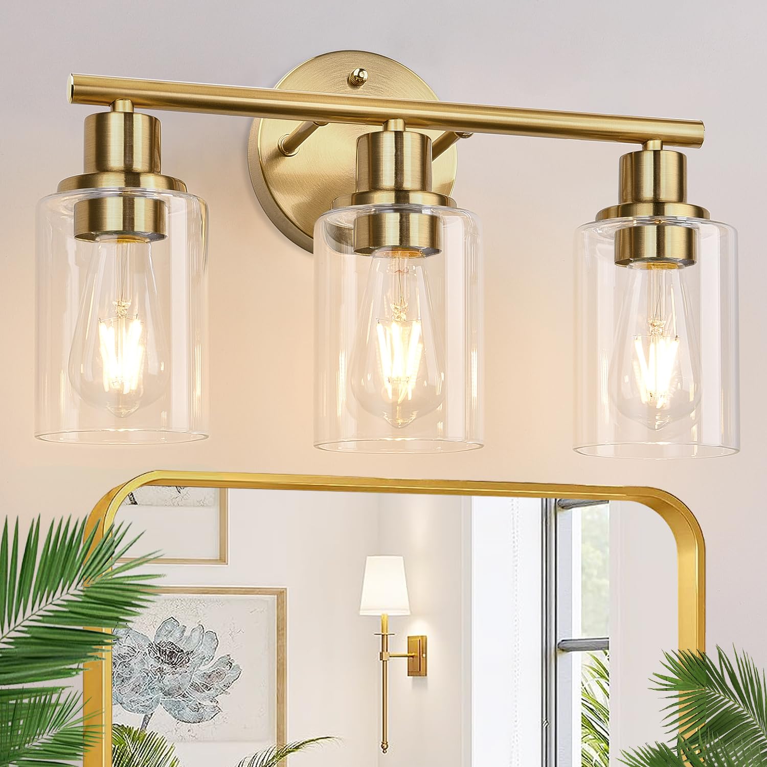 Zarbitta 3-Light Bathroom Light Fixtures, 17.23" Black Modern Vanity Lights with Clear Glass Shade, Bathroom Wall Lamp for Mirror Kitchen Living Room Hallway Cabinet Porch