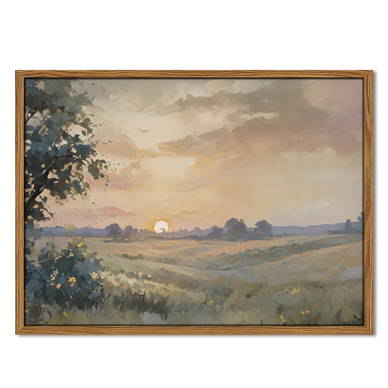 Wood Framed Vintage Wall Art, Moody Lake Forest Landscape Wall Decor Paintings, Nature Mountain Pictures Canvas Prints Rustic Farmhouse Artwork for Living Room Bedroom Home Decor 12x16 inch