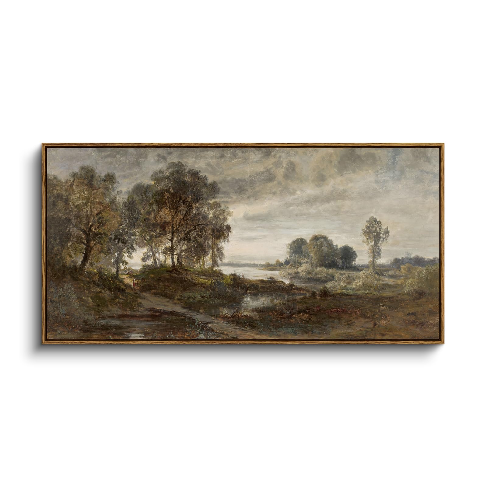 InSimSea Extra Large Framed Vintage Wall Art, Living Room Country Farmhouse Decor, Wild Field under Sky Landscape Paintings, Canvas Prints, Scenery Long Picture for Bedroom Above of Bed,12x36inch