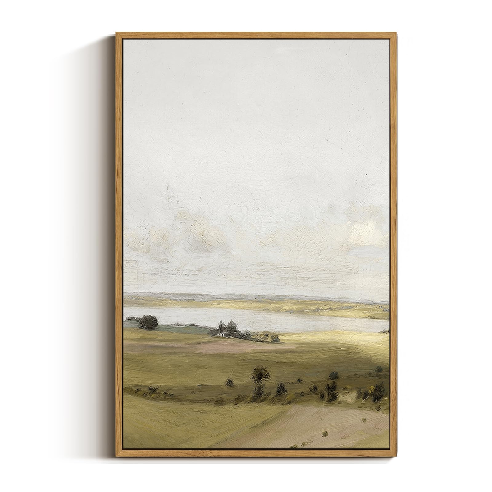 VIYYIEA Vintage Landscape Large Framed Wall Art, Nature Wilderness Scenery Paintings Decor Aesthetic, 24x36 Inch Canvas Print Artwork, Retro Farm Landscape Wall Pictures for Bedroom Living Room