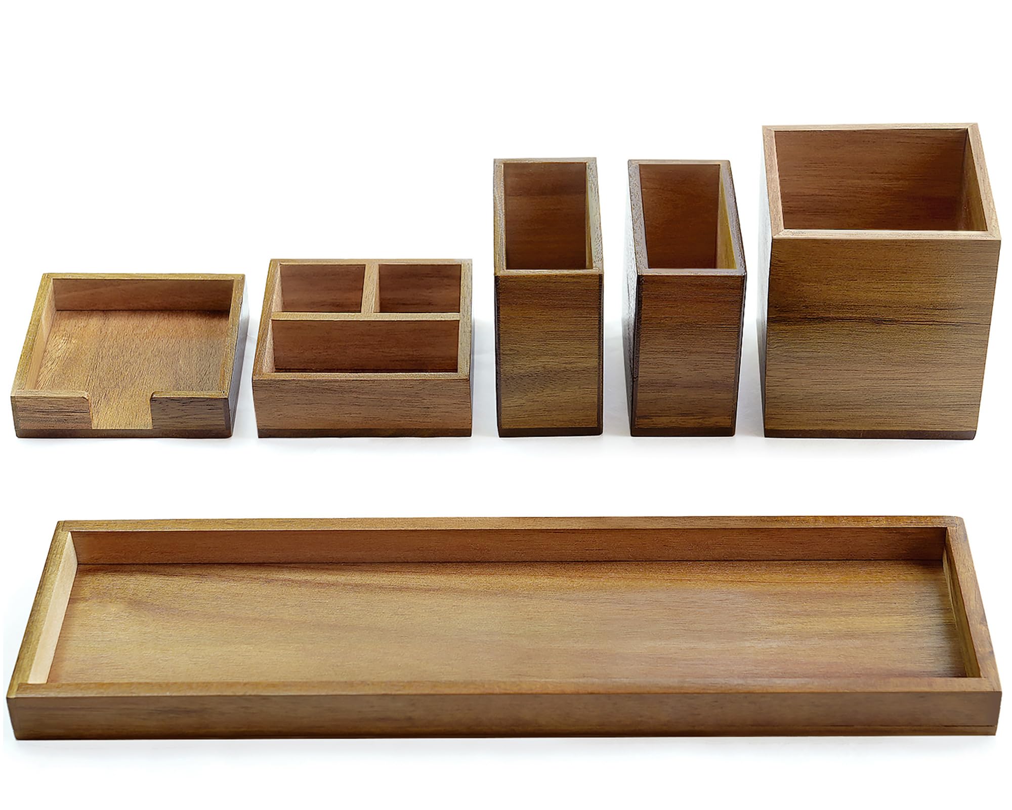 Bamboo Vanity Tray, 6-Piece Bathroom Countertop Vanity Tray Set, Makeup Kitchen Desk Organizer and Storage - Holds Small Items