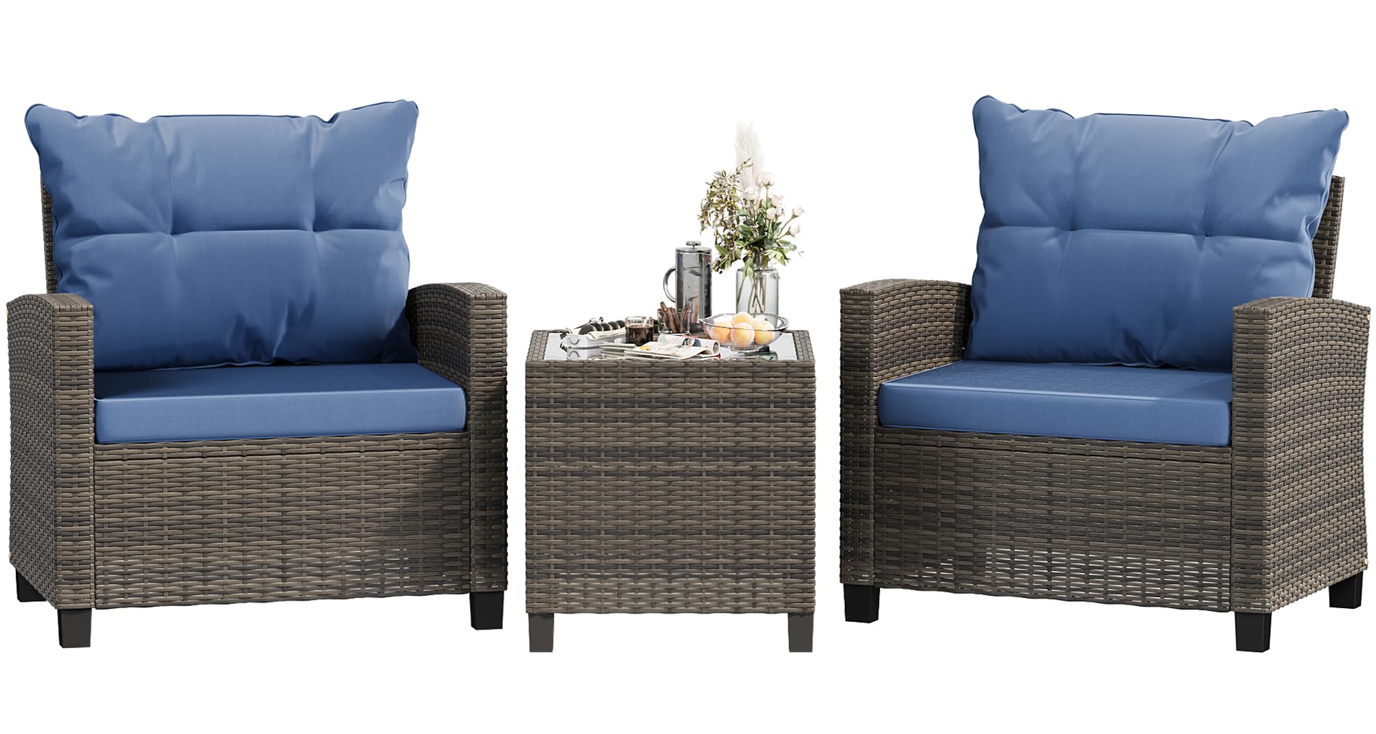 Shintenchi 3 Pieces Patio Furniture Set, PE Rattan Wicker 3 Pcs Patio Set, Outdoor Furniture Set with Two Outdoor Chairs and Table, Conversation Set for Garden, Poolside, Balcony, and Porch(Beige)