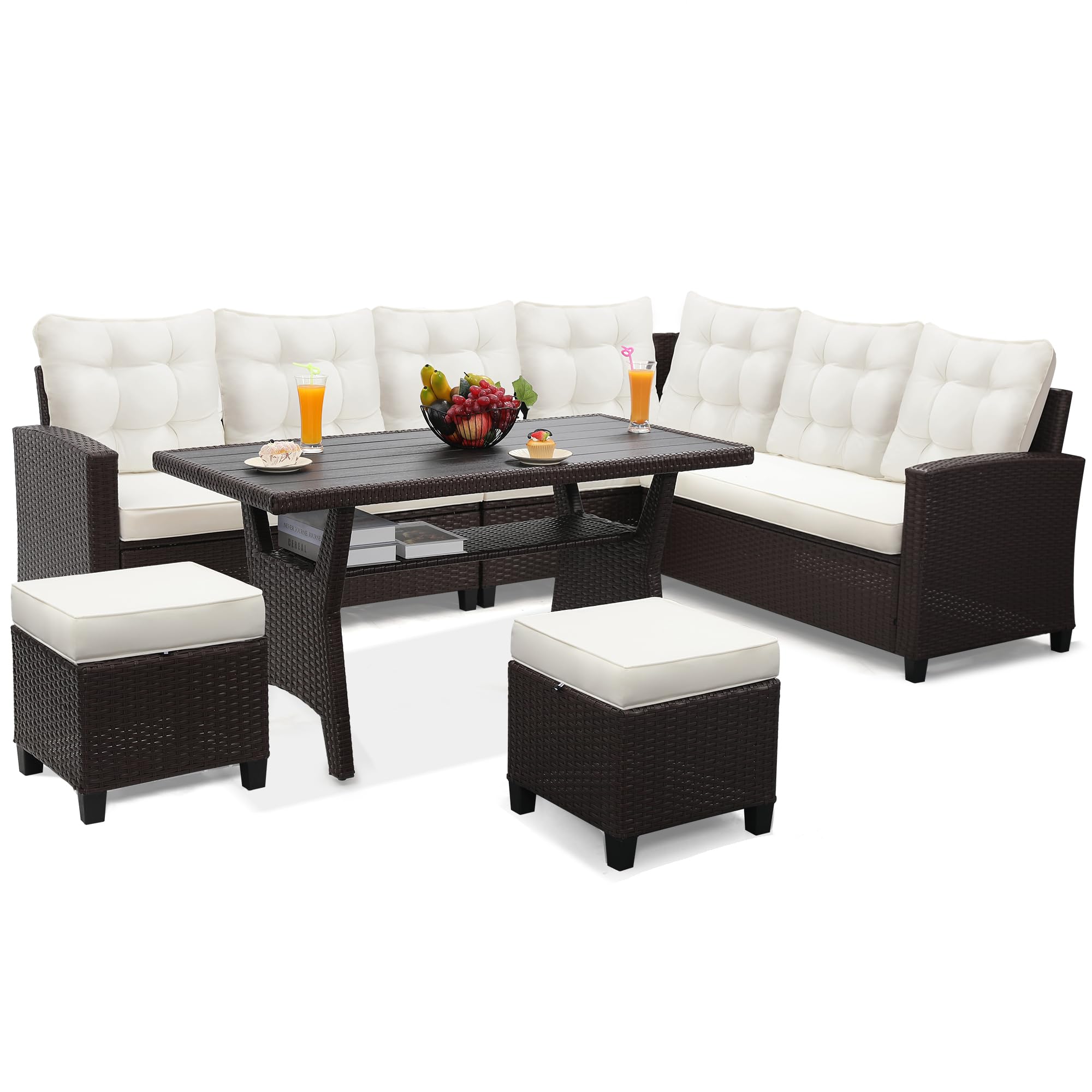 KROFEM 4-Piece Patio Furniture Set, Wicker Outdoor Rattan Sectional Sofa with Cushions and Glass Table, All-Weather Outdoor Conversation Set for Garden, Porch, Backyard, Patio, Black