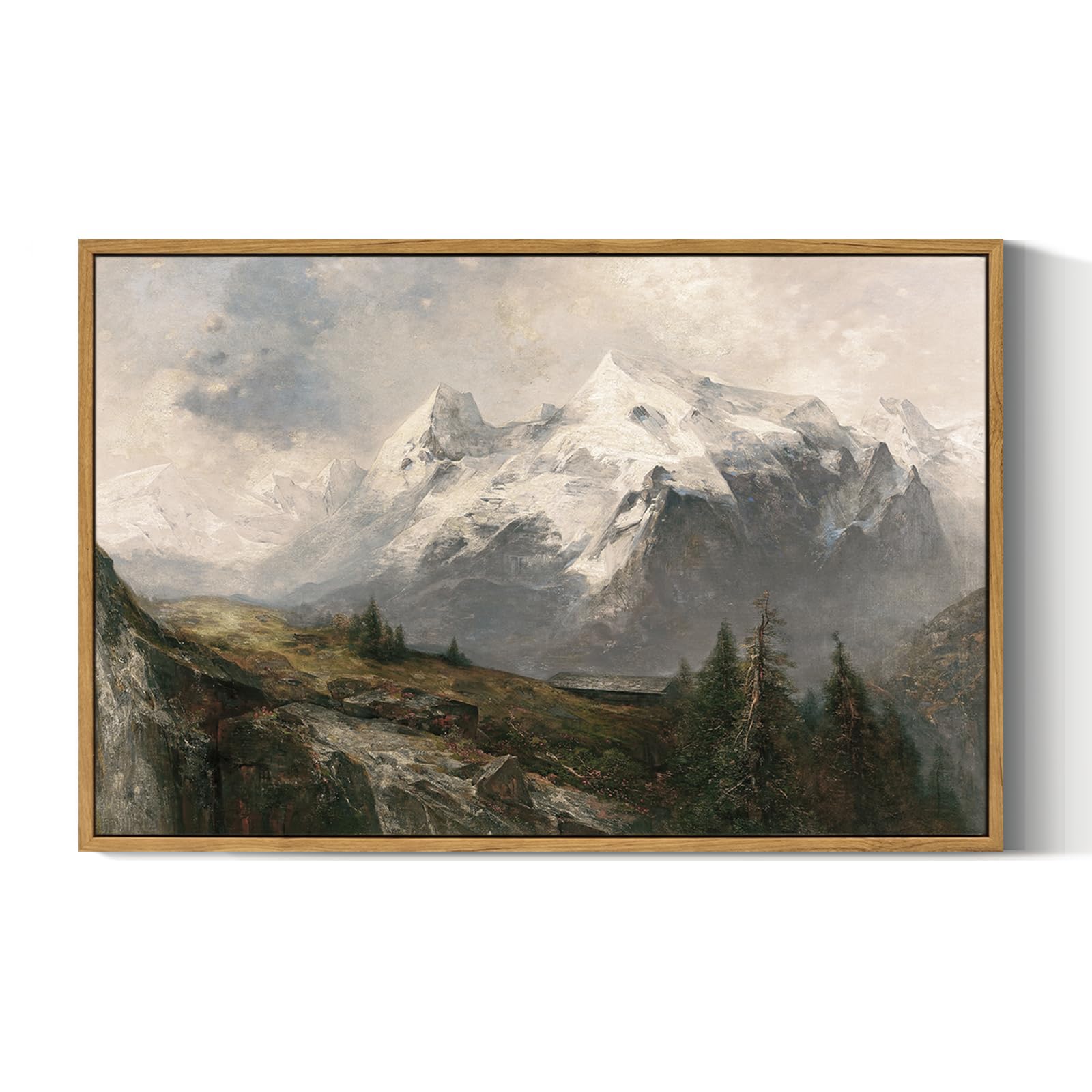 VIYYIEA Vintage Landscape Large Framed Wall Art, Nature Wilderness Scenery Paintings Decor Aesthetic, 24x36 Inch Canvas Print Artwork, Retro Farm Landscape Wall Pictures for Bedroom Living Room