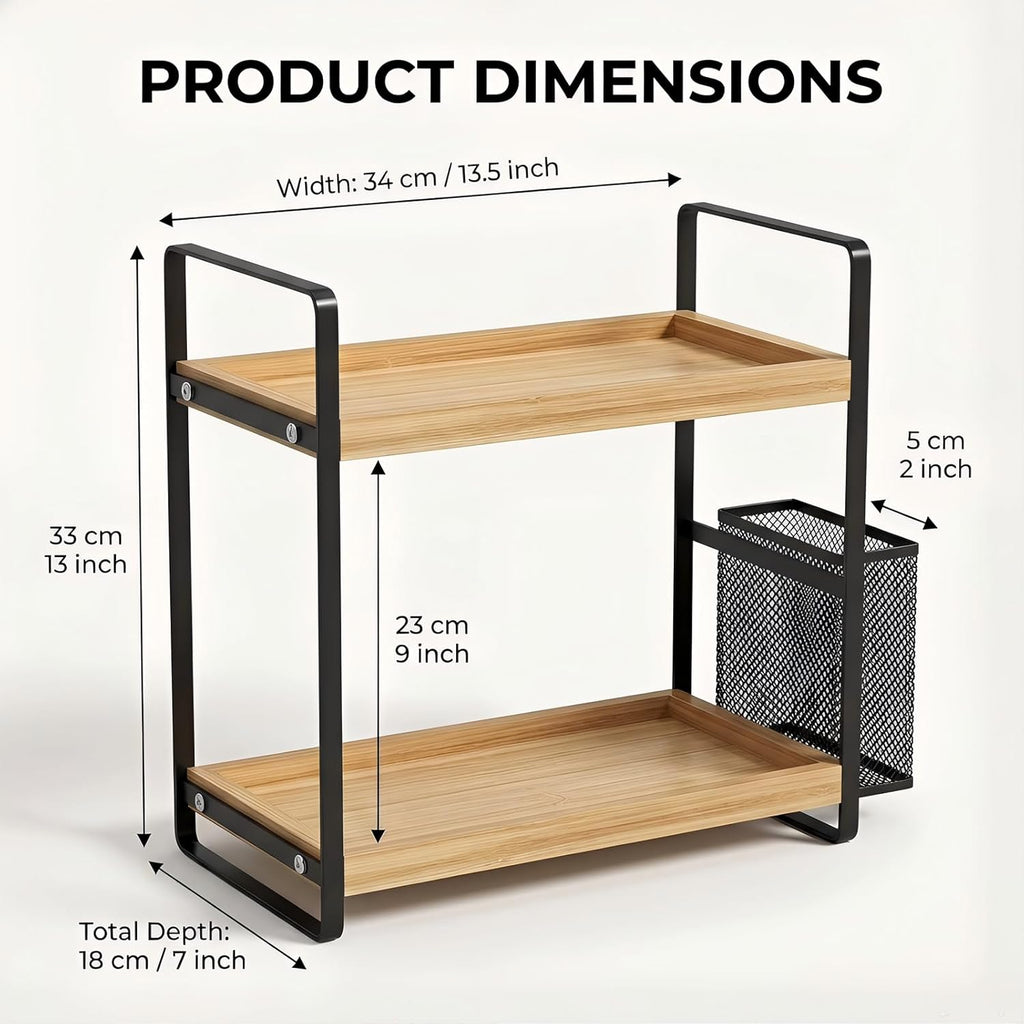 LEMIKKLE 2-Tier Wood Bathroom Counter Organizer with Basket,Waterproof Vanity Perfume Skincare Storage for Bathroom, Kitchen, Dresser