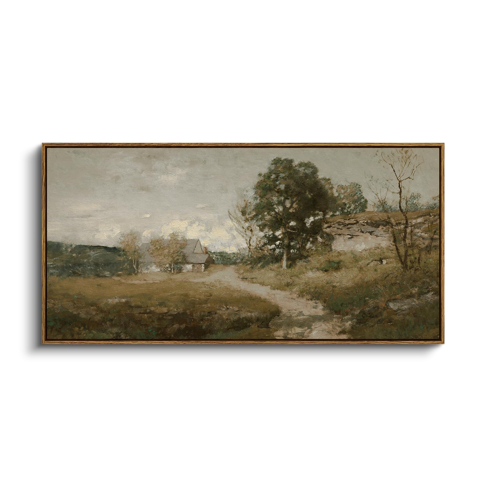 InSimSea Extra Large Framed Vintage Wall Art, Living Room Country Farmhouse Decor, Wild Field under Sky Landscape Paintings, Canvas Prints, Scenery Long Picture for Bedroom Above of Bed,12x36inch