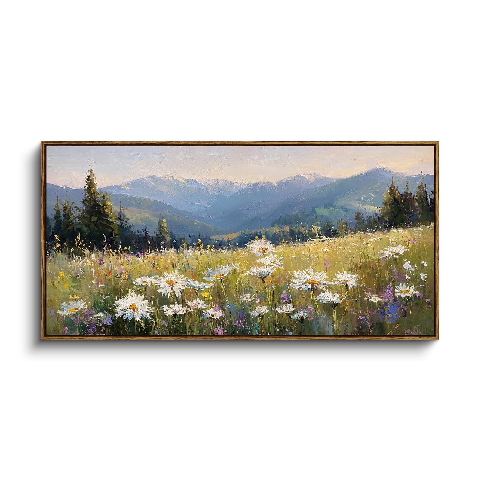InSimSea Extra Large Framed Vintage Wall Art, Living Room Country Farmhouse Decor, Wild Field under Sky Landscape Paintings, Canvas Prints, Scenery Long Picture for Bedroom Above of Bed,12x36inch