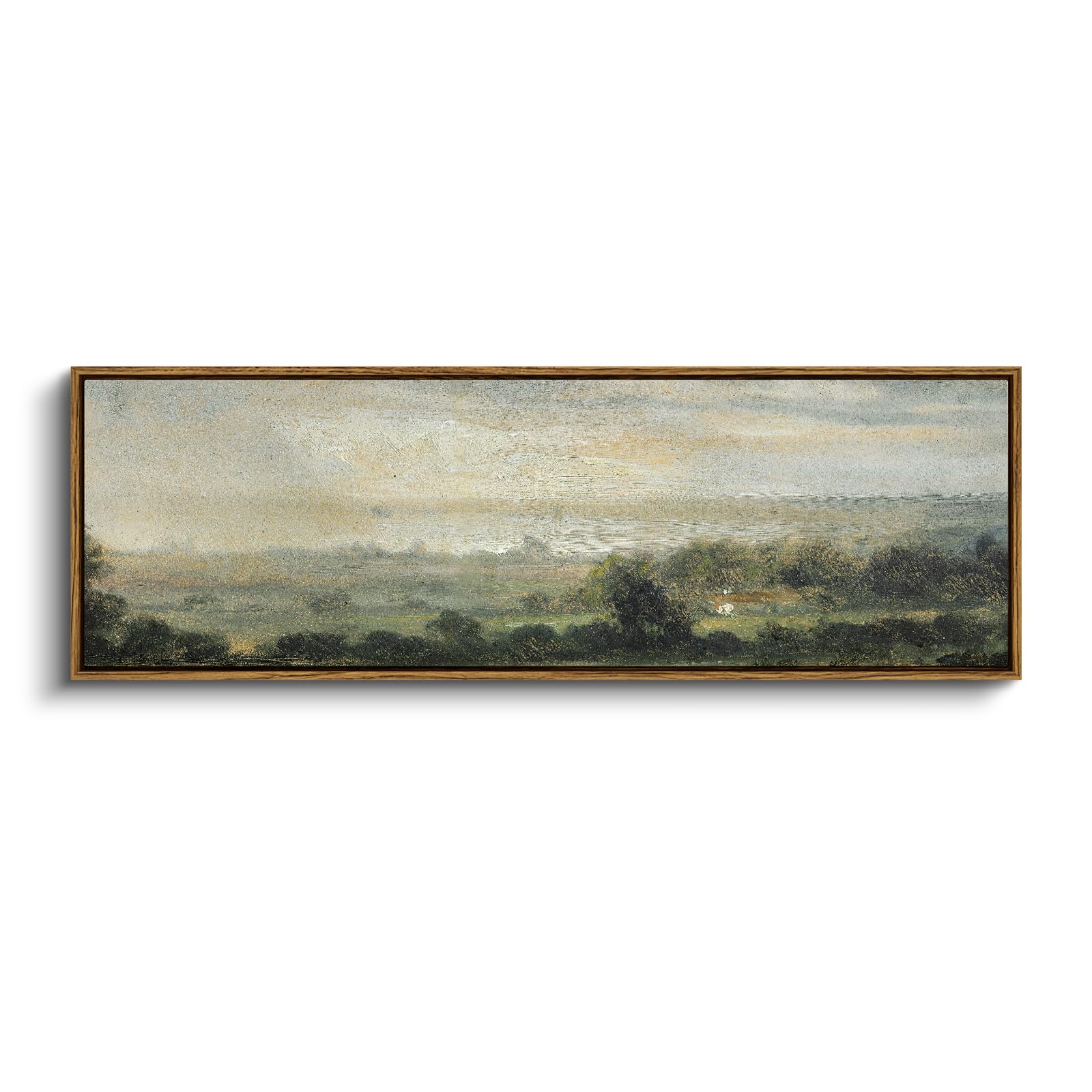 InSimSea Extra Large Framed Vintage Wall Art, Living Room Country Farmhouse Decor, Wild Field under Sky Landscape Paintings, Canvas Prints, Scenery Long Picture for Bedroom Above of Bed,12x36inch