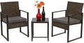 UNITED FLAMES 3 Piece Patio Furniture Set, Balcony Wicker Furniture with Tempered Glass Table & Water Resistant Cushions, Modern Rattan Chairs for Porch, Backyard, Poolside, Garden, Brown