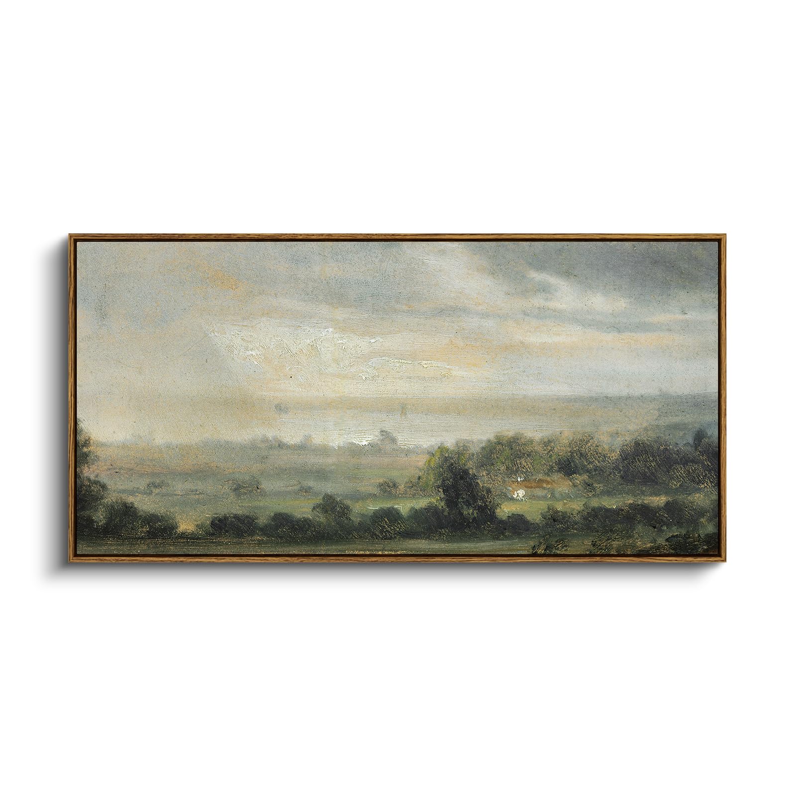 InSimSea Extra Large Framed Vintage Wall Art, Living Room Country Farmhouse Decor, Wild Field under Sky Landscape Paintings, Canvas Prints, Scenery Long Picture for Bedroom Above of Bed,12x36inch