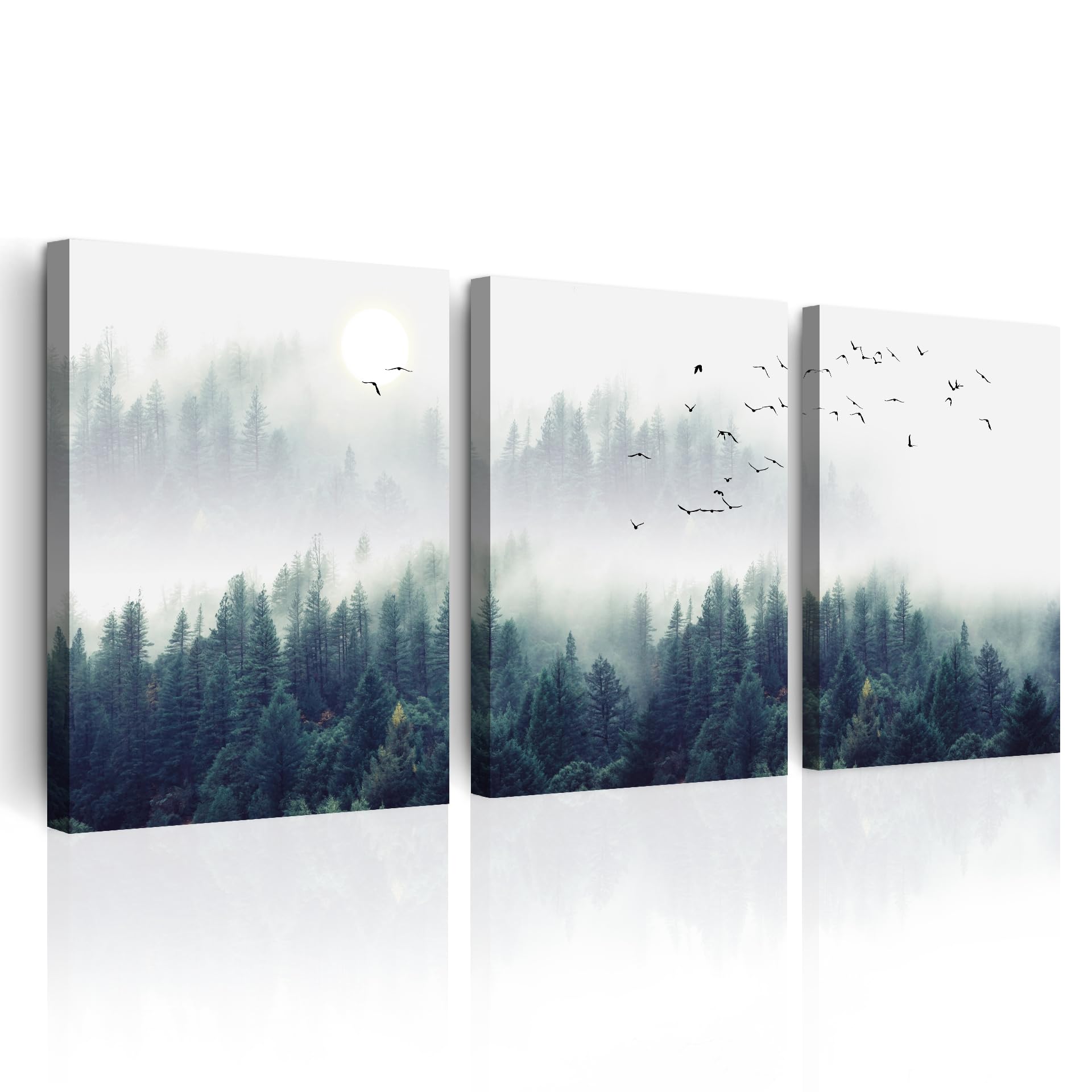 MHARTK66 Wall Art for Living Room Modern Wall Decor for Bedroom Office Decor Abstract Mountain Forest Landscapes Ink Painting 3 Piece Framed Canvas Art Prints Ready to Hang Wall Pictures Home Decor