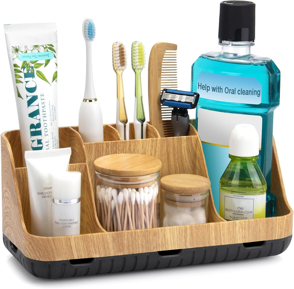GFWARE Bathroom Organizers and Storage - Detachable 7 Slots Kids Electric Toothbrush and Toothpaste Holde Drainage for Bathroom Accessories Organization Counter Vanity Storage