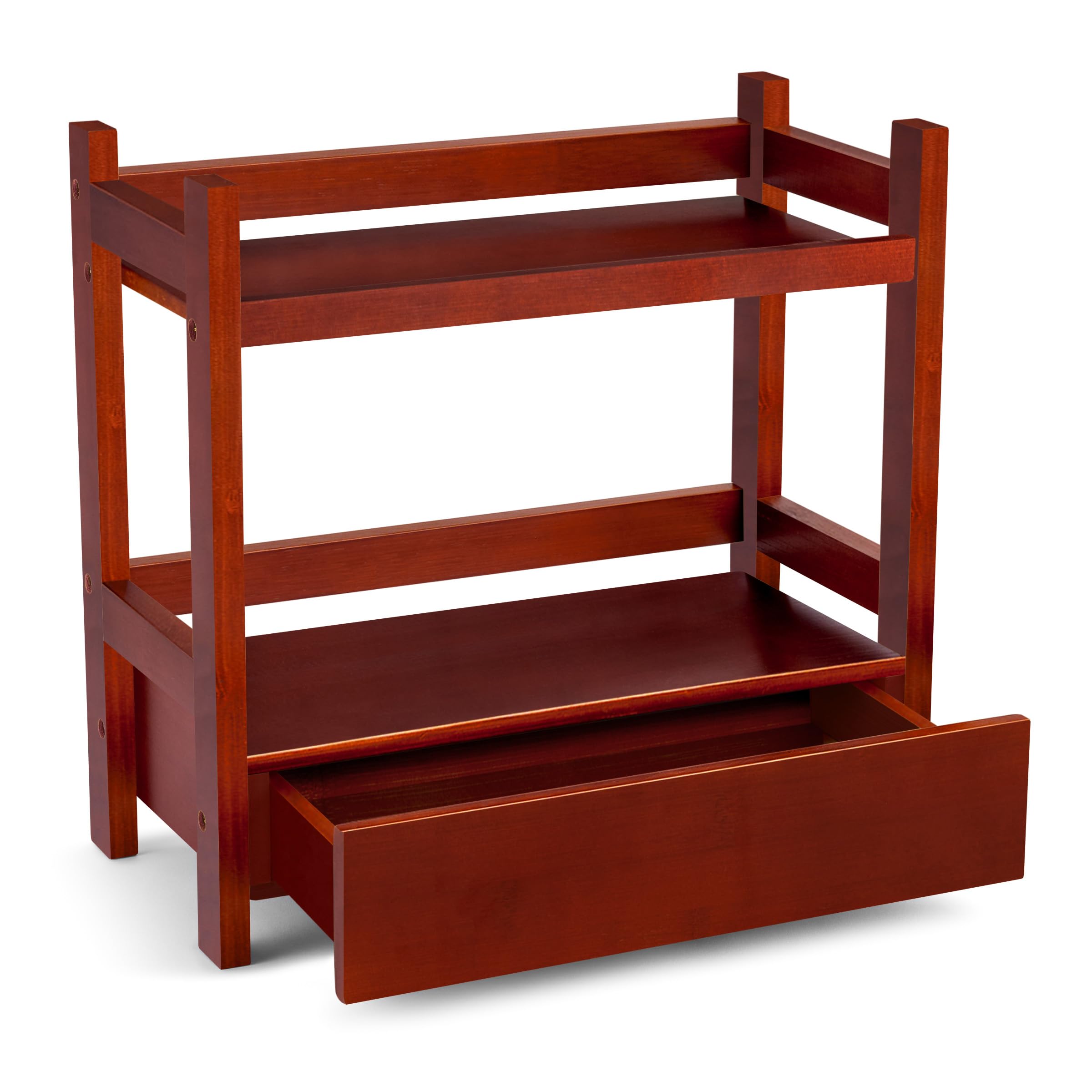 Sorbus Bamboo Bathroom Counter Organizer – 2-Tier Shelf with Hidden Drawer for Vanity, Matcha Station, Bathroom Sink Organizer Countertop, Kitchen & Office Storage (13″ L x 6.5″ W x 12.6″ H)