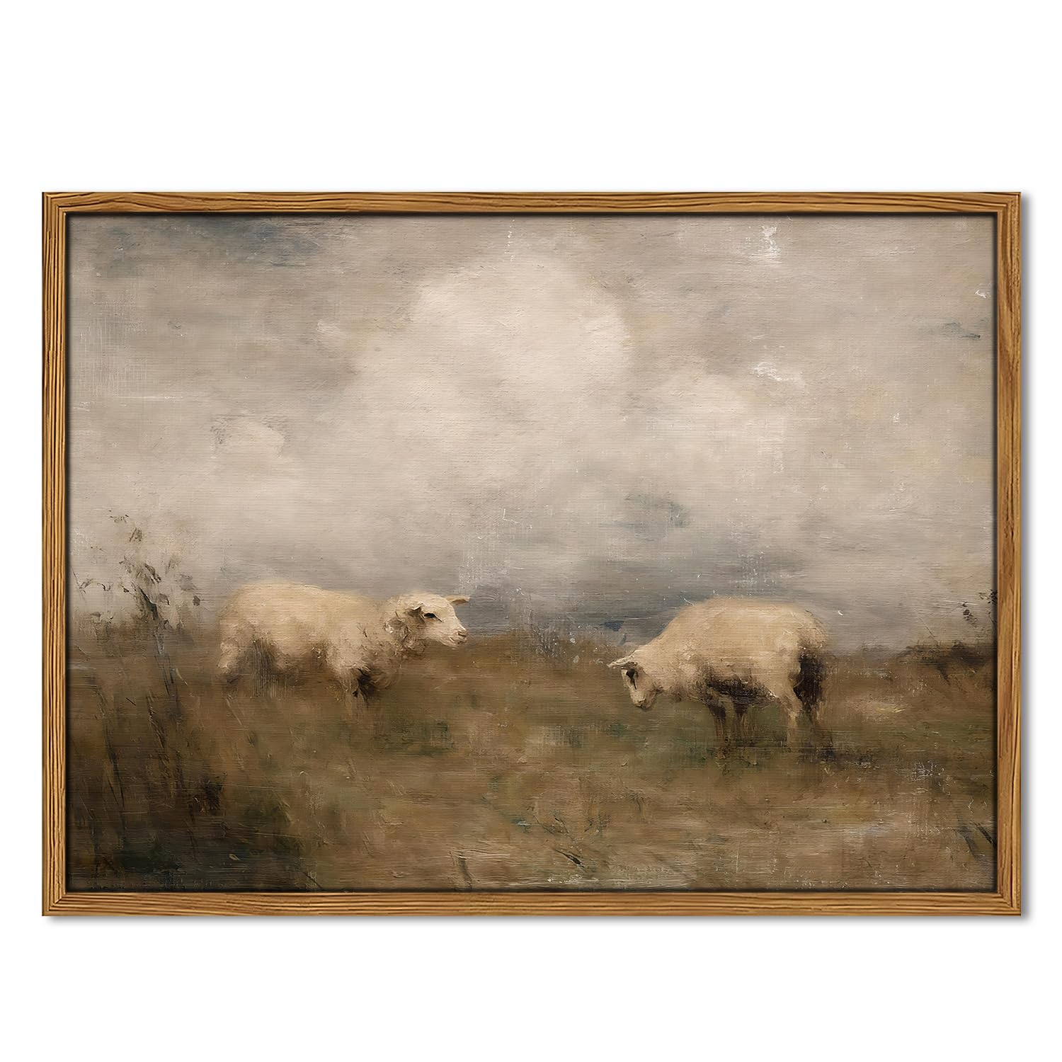 Wood Framed Vintage Wall Art, Moody Lake Forest Landscape Wall Decor Paintings, Nature Mountain Pictures Canvas Prints Rustic Farmhouse Artwork for Living Room Bedroom Home Decor 12x16 inch