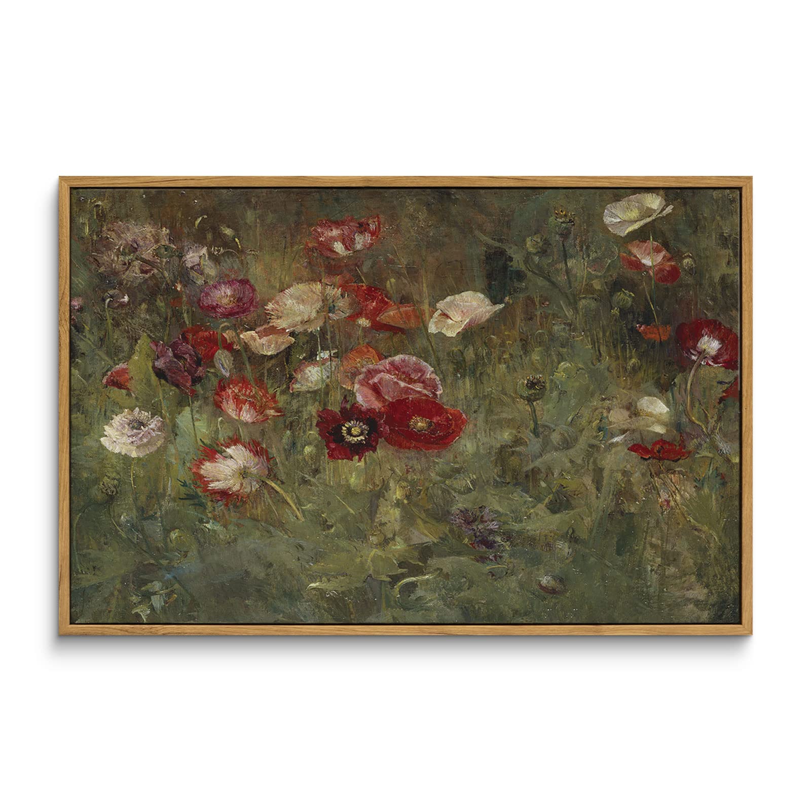InSimSea Framed Canvas Wall Art Vintage Decor, Landscape Wall Art, Meadow with Flowers Art, Modern Farmhouse Decor, Cottagecore Bedroom Bathroom Office Decorations, 24"x36"