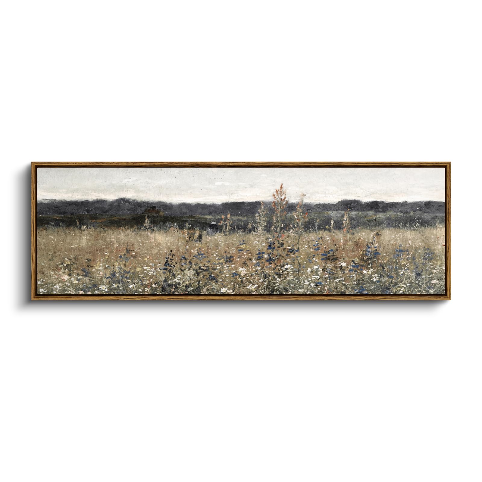 InSimSea Extra Large Framed Vintage Wall Art, Living Room Country Farmhouse Decor, Wild Field under Sky Landscape Paintings, Canvas Prints, Scenery Long Picture for Bedroom Above of Bed,12x36inch