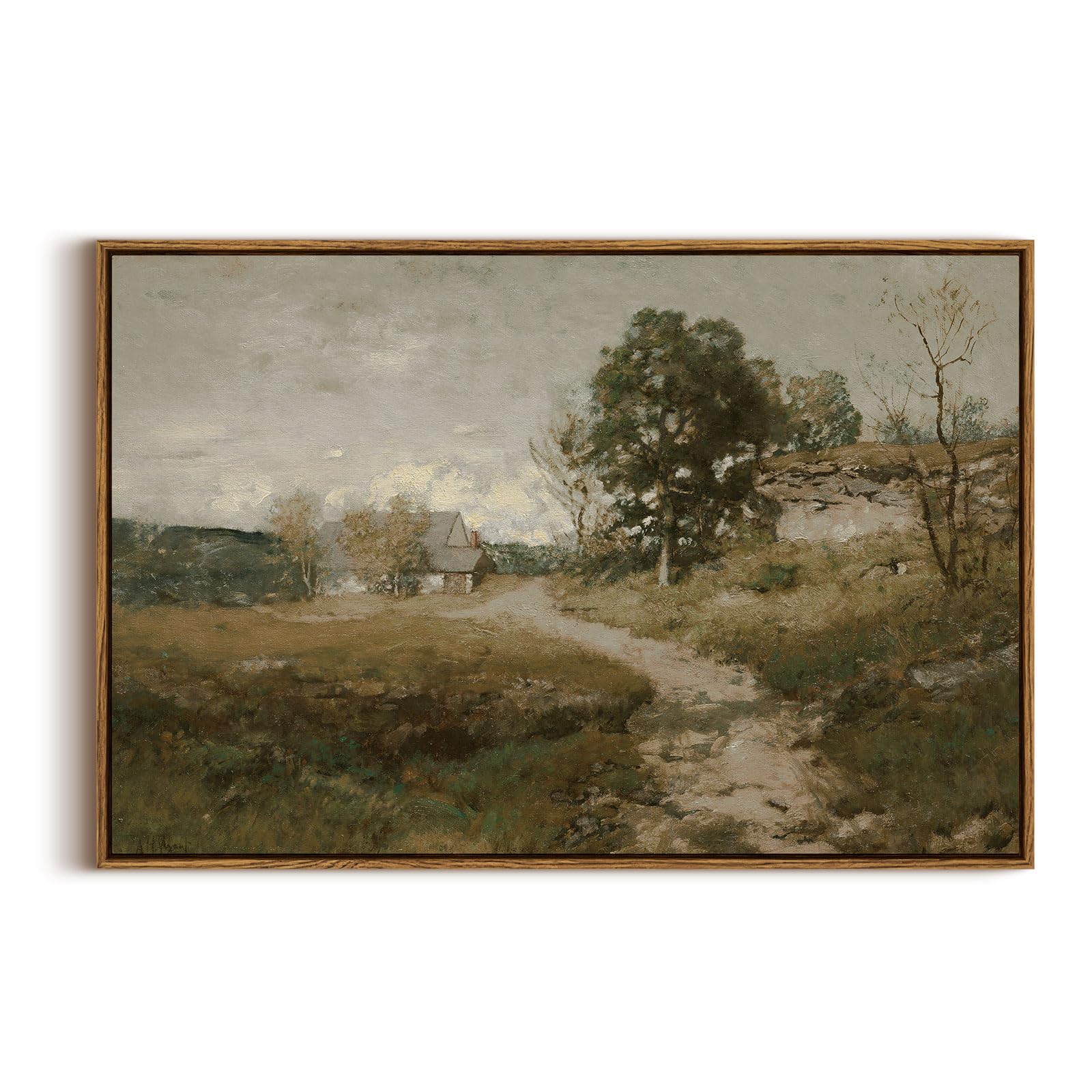 InSimSea Framed Canvas Wall Art Vintage Decor, Landscape Wall Art, Meadow with Flowers Art, Modern Farmhouse Decor, Cottagecore Bedroom Bathroom Office Decorations, 24"x36"