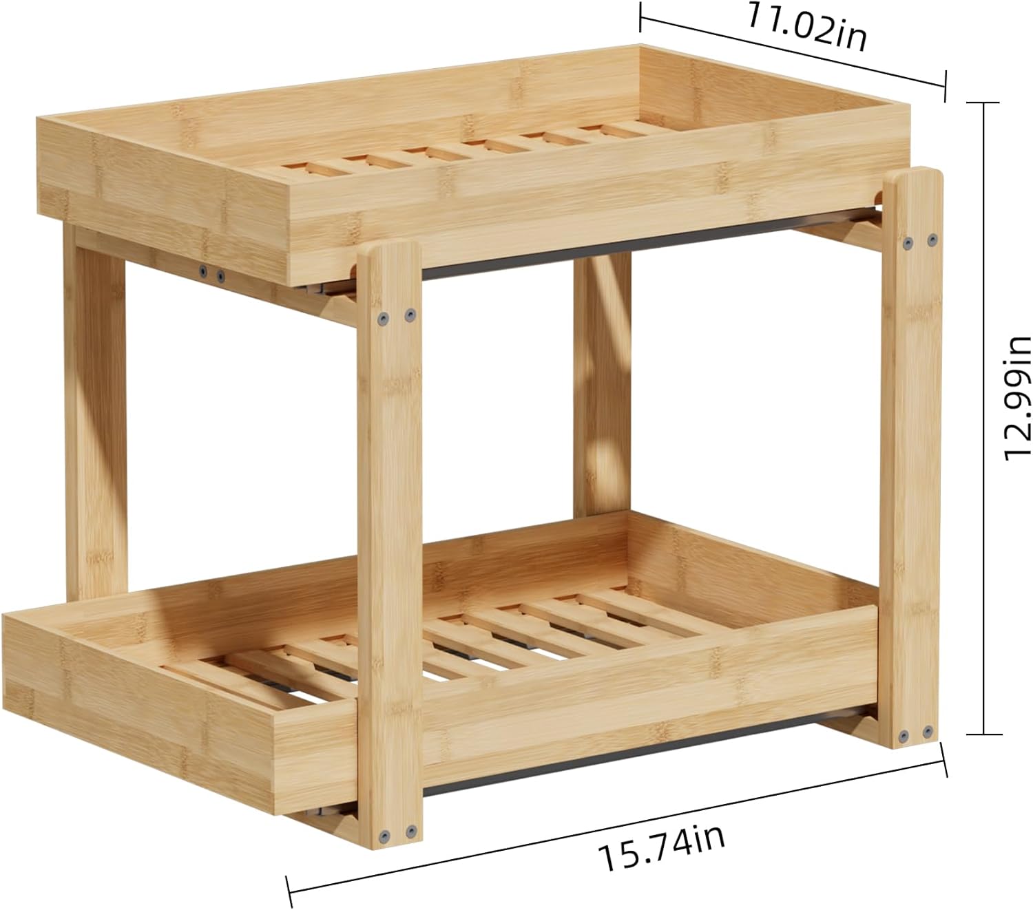 APRTAT 2 Pack Under Sink Organizer, Bamboo Wooden 2-Tier Pull-Out Storage with Sliding Drawers for Kitchen and Bathroom Cabinets, Easy Installation (Natural, 2 Packs)