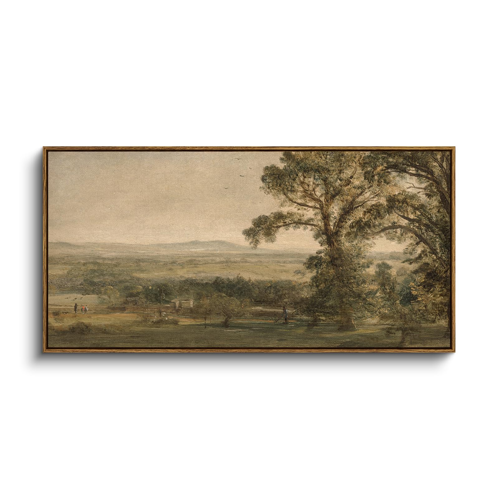 InSimSea Extra Large Framed Vintage Wall Art, Living Room Country Farmhouse Decor, Wild Field under Sky Landscape Paintings, Canvas Prints, Scenery Long Picture for Bedroom Above of Bed,12x36inch