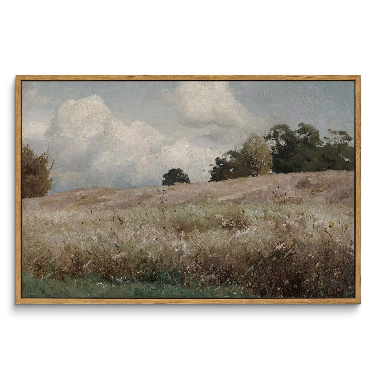 InSimSea Framed Canvas Wall Art Vintage Decor, Landscape Wall Art, Meadow with Flowers Art, Modern Farmhouse Decor, Cottagecore Bedroom Bathroom Office Decorations, 24"x36"