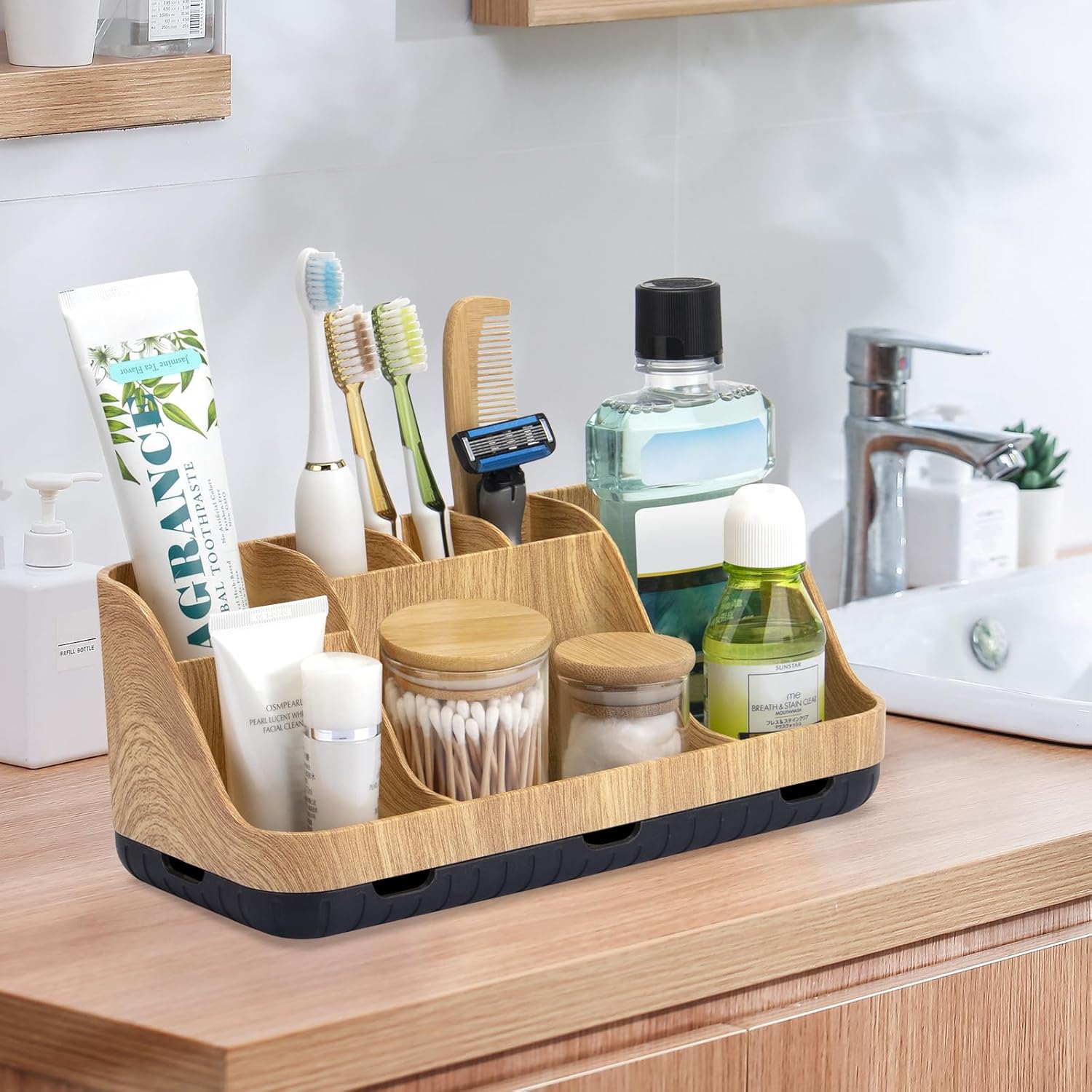 GFWARE Bathroom Organizers and Storage - Detachable 7 Slots Kids Electric Toothbrush and Toothpaste Holde Drainage for Bathroom Accessories Organization Counter Vanity Storage