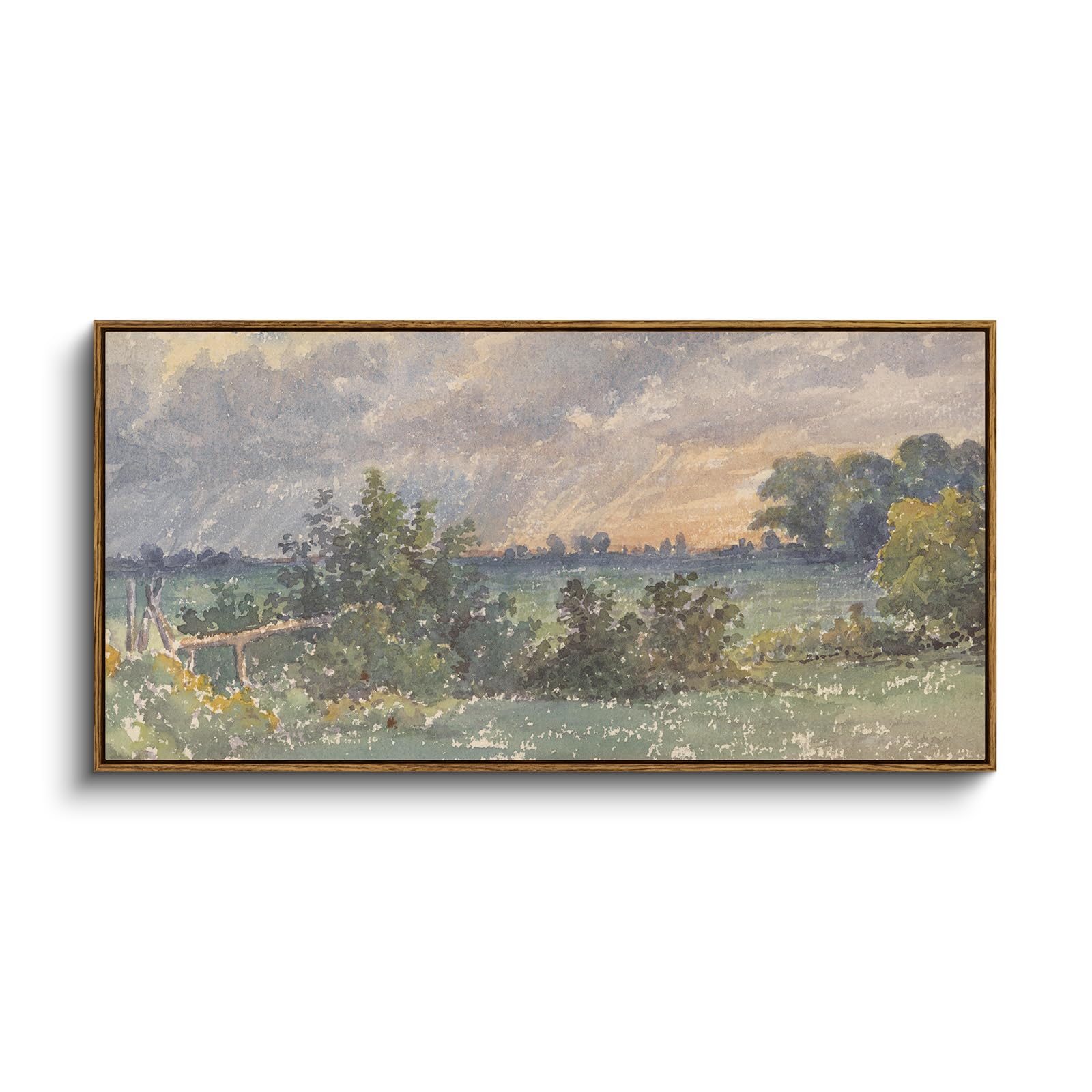 InSimSea Extra Large Framed Vintage Wall Art, Living Room Country Farmhouse Decor, Wild Field under Sky Landscape Paintings, Canvas Prints, Scenery Long Picture for Bedroom Above of Bed,12x36inch