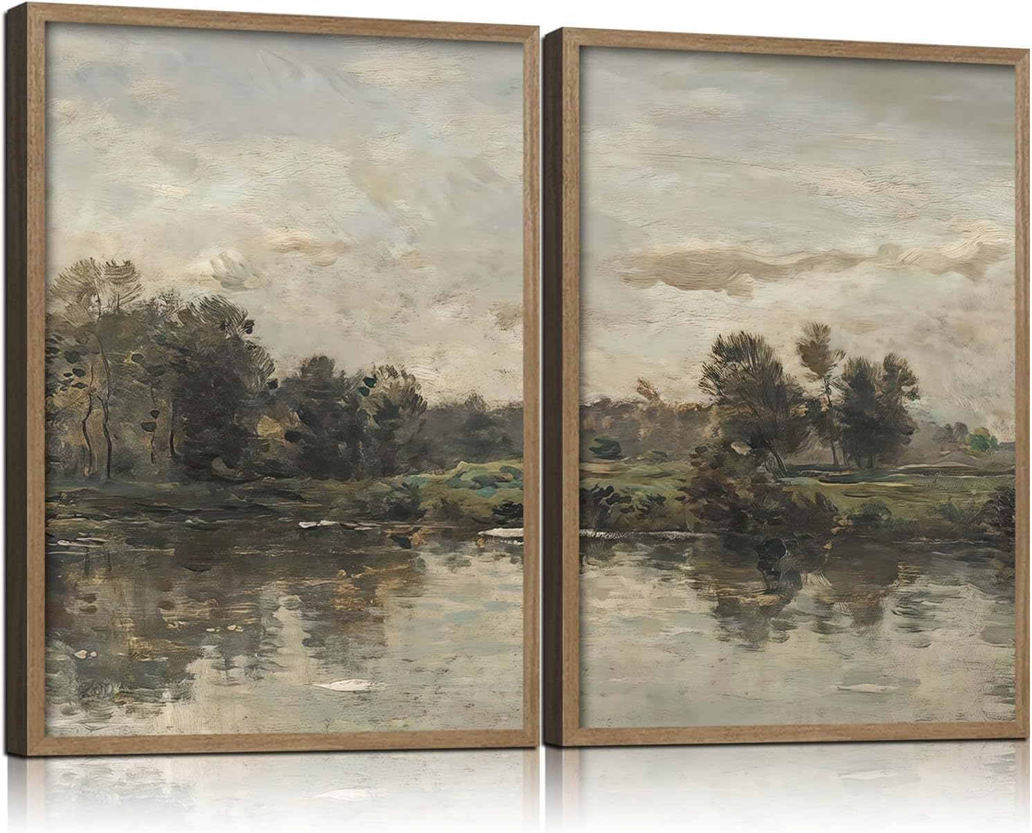 2Pcs Framed Canvas Wall Art Countryside Artwork Prints Landscape Posters Gallery Retro Classic Nature Pictures Home Decor Living Room Bedroom Office Farmhouse 12X16 Inch Ready to Hang
