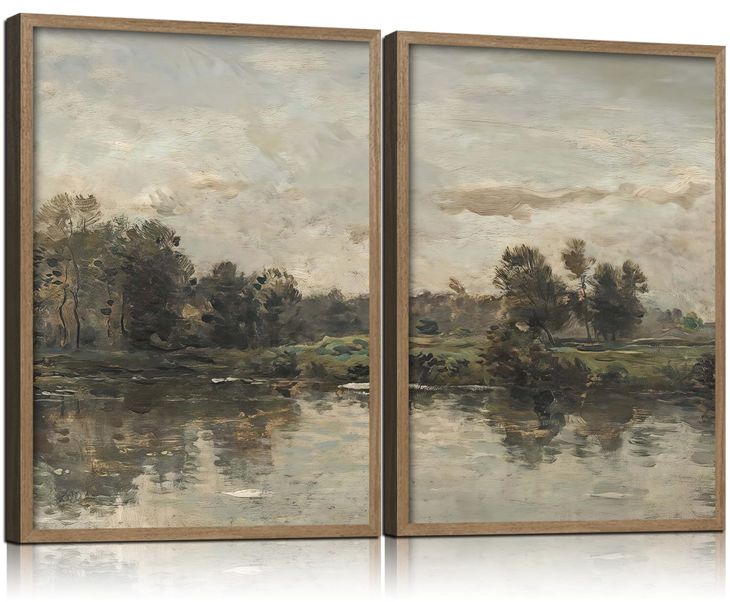2Pcs Framed Canvas Wall Art Countryside Artwork Prints Landscape Posters Gallery Retro Classic Nature Pictures Home Decor Living Room Bedroom Office Farmhouse 12X16 Inch Ready to Hang