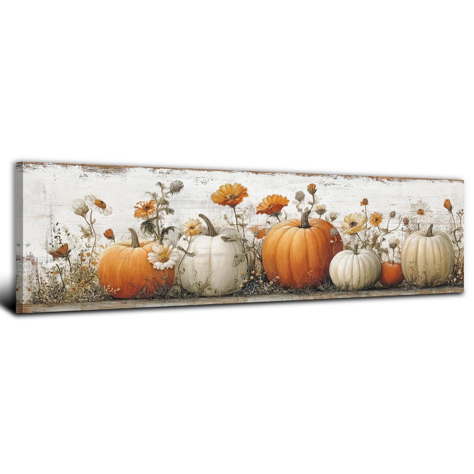 Rustic Wildflower Wall Art Colorful Farmhouse Floral Scenery Picture Decor Watercolor Flower Landscape Wood Grain Prints Painting Artwork for Living Room Office Bathroom Bedroom Home Decoration 14x48"