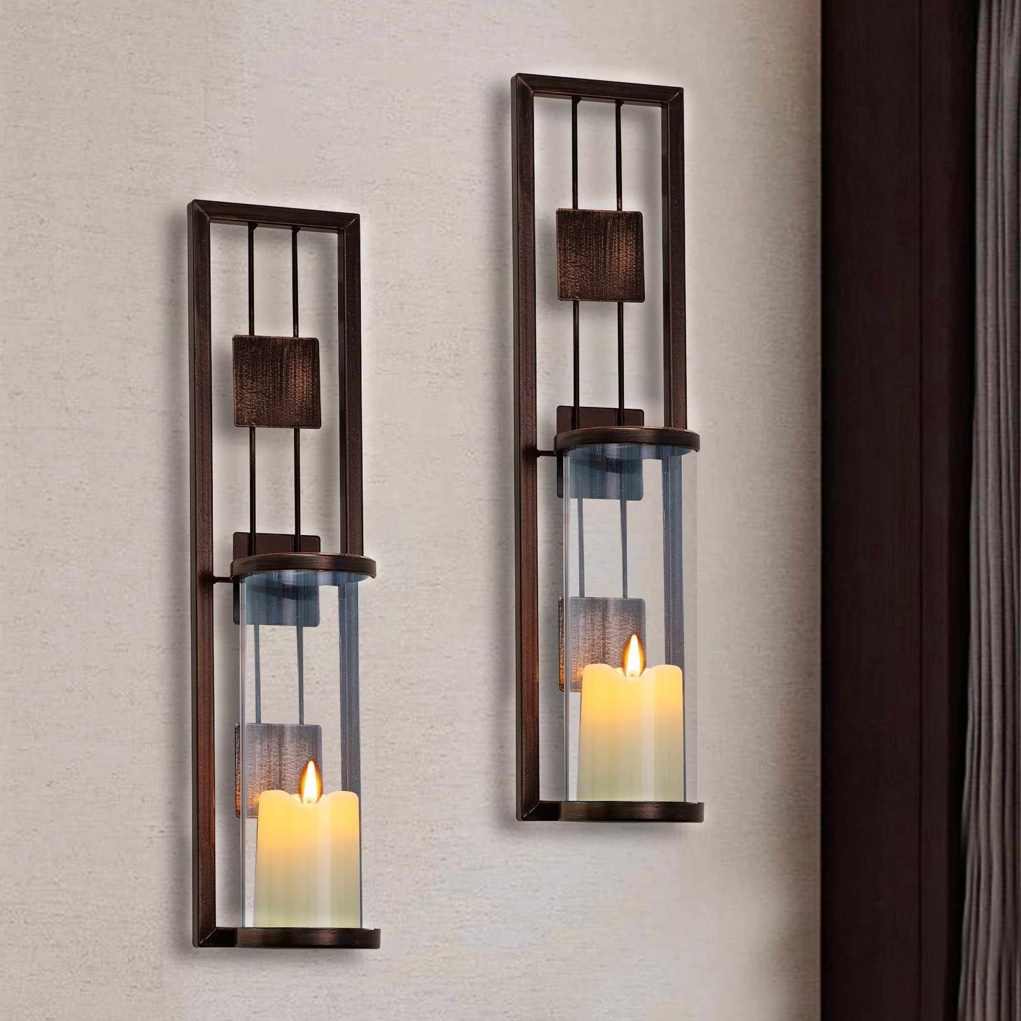 Shelving Solution Wall Sconce 14.4 x 3.5 Inch, with Tea Light Candle Holder Antique Bronze Style Metal Wall Art Decorations for Living Room, Bathroom, Dining Room and Office, Set of 2