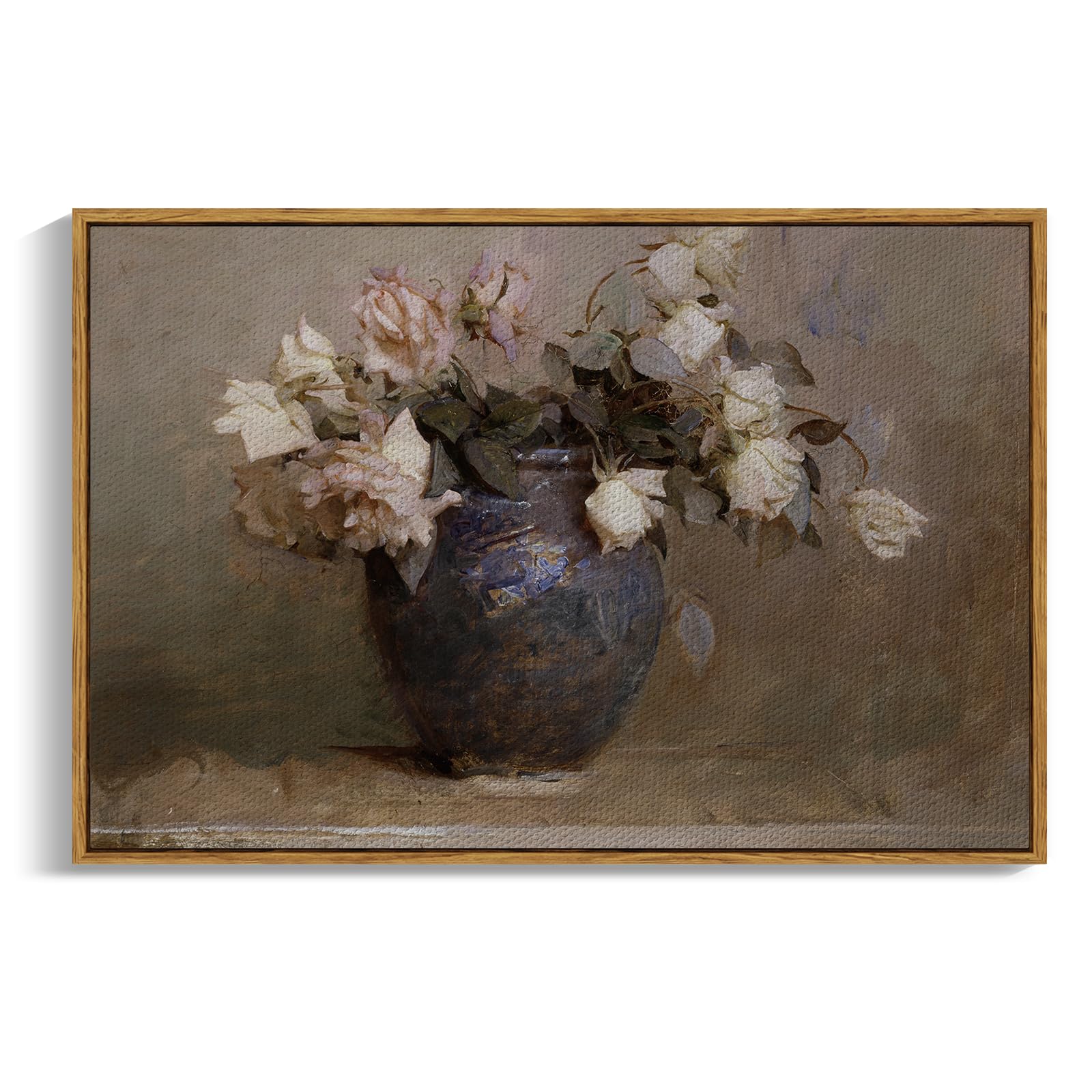 InSimSea Framed Canvas Wall Art Vintage Decor, Landscape Wall Art, Meadow with Flowers Art, Modern Farmhouse Decor, Cottagecore Bedroom Bathroom Office Decorations, 24"x36"