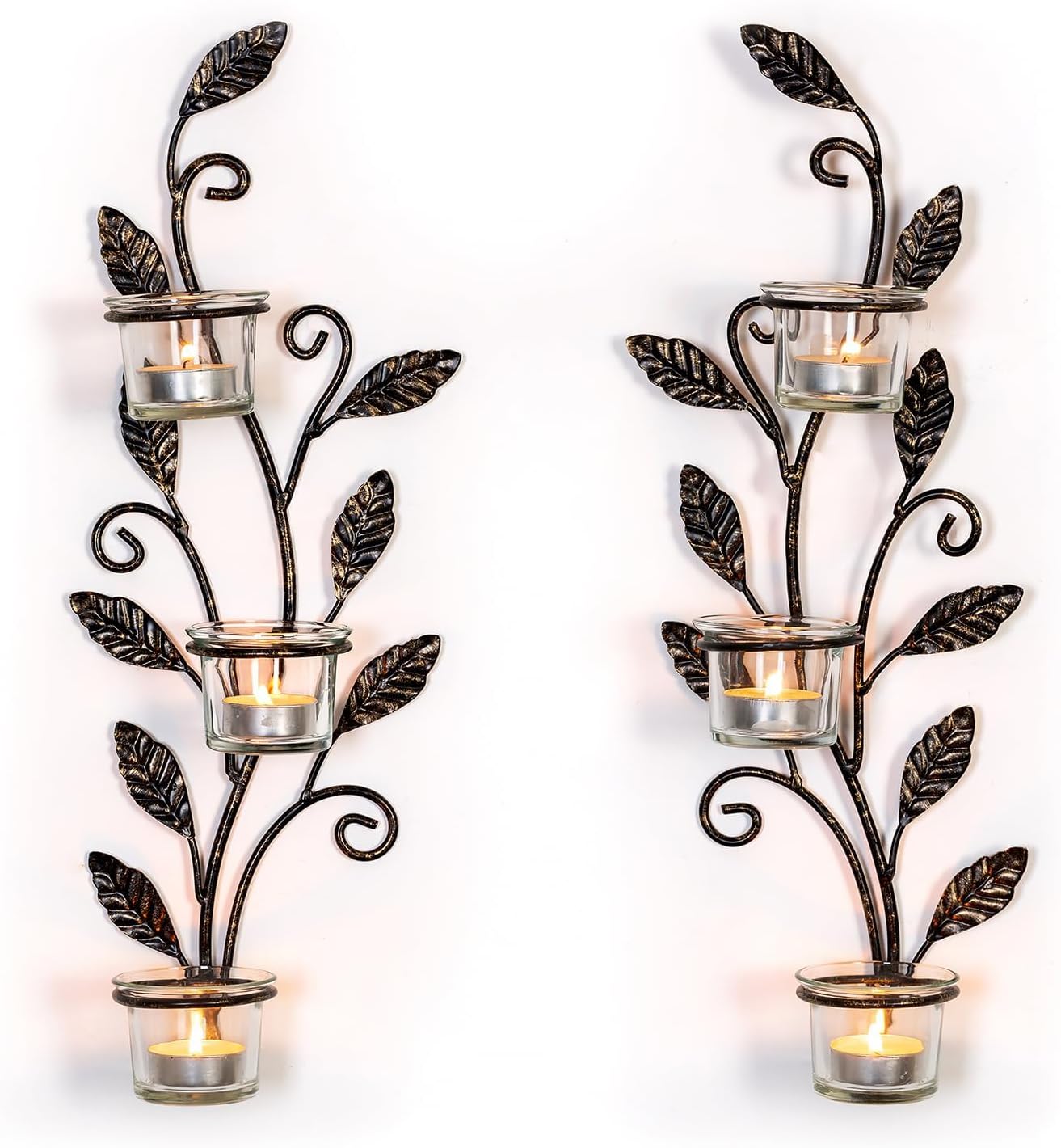 Sziqiqi Wall Sconces Candle Holder - Wall Candle Holder Black Tea Light Candle Sconce Vintage Wall Sconce Set of 2 for Living Room Wall Mount Candle Sconces for Bathroom Dining Room