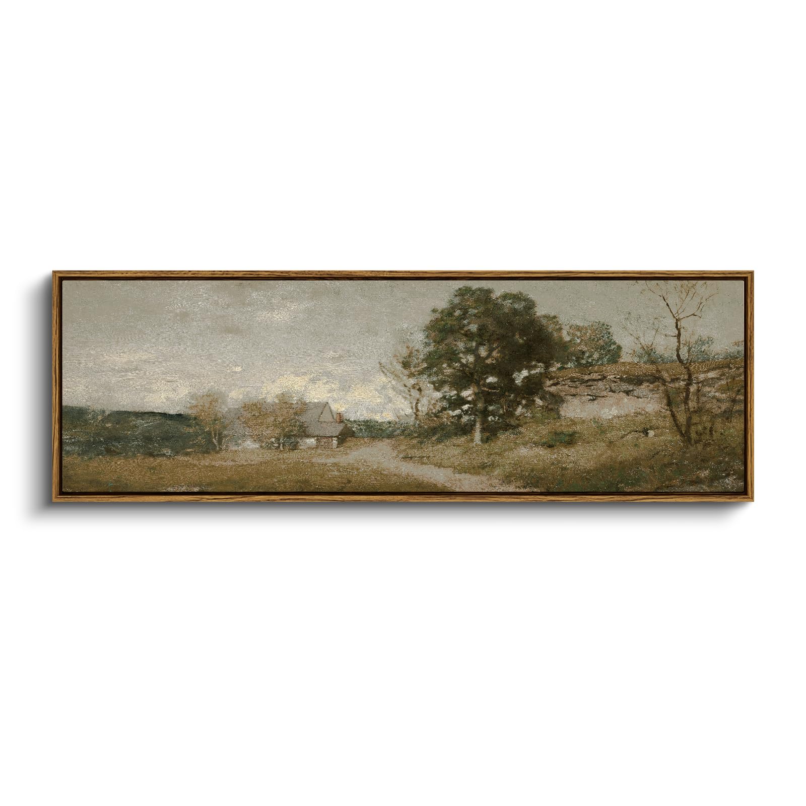 InSimSea Extra Large Framed Vintage Wall Art, Living Room Country Farmhouse Decor, Wild Field under Sky Landscape Paintings, Canvas Prints, Scenery Long Picture for Bedroom Above of Bed,12x36inch