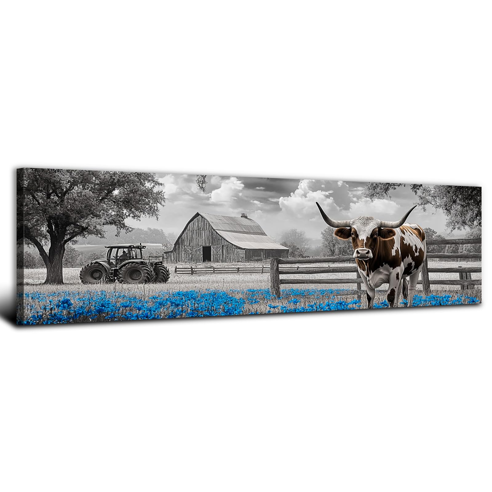 Rustic Wildflower Wall Art Colorful Farmhouse Floral Scenery Picture Decor Watercolor Flower Landscape Wood Grain Prints Painting Artwork for Living Room Office Bathroom Bedroom Home Decoration 14x48"