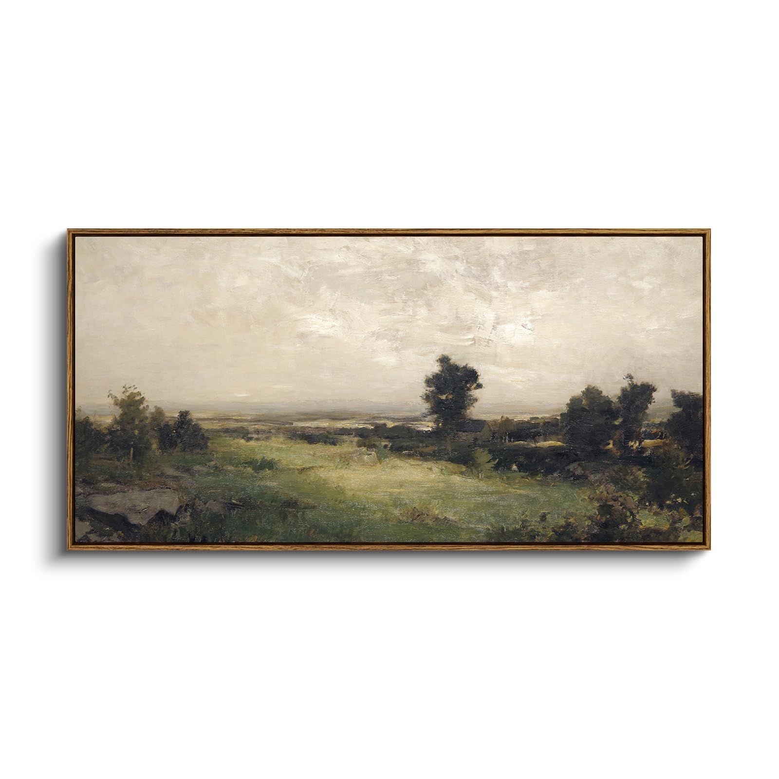 InSimSea Extra Large Framed Vintage Wall Art, Living Room Country Farmhouse Decor, Wild Field under Sky Landscape Paintings, Canvas Prints, Scenery Long Picture for Bedroom Above of Bed,12x36inch