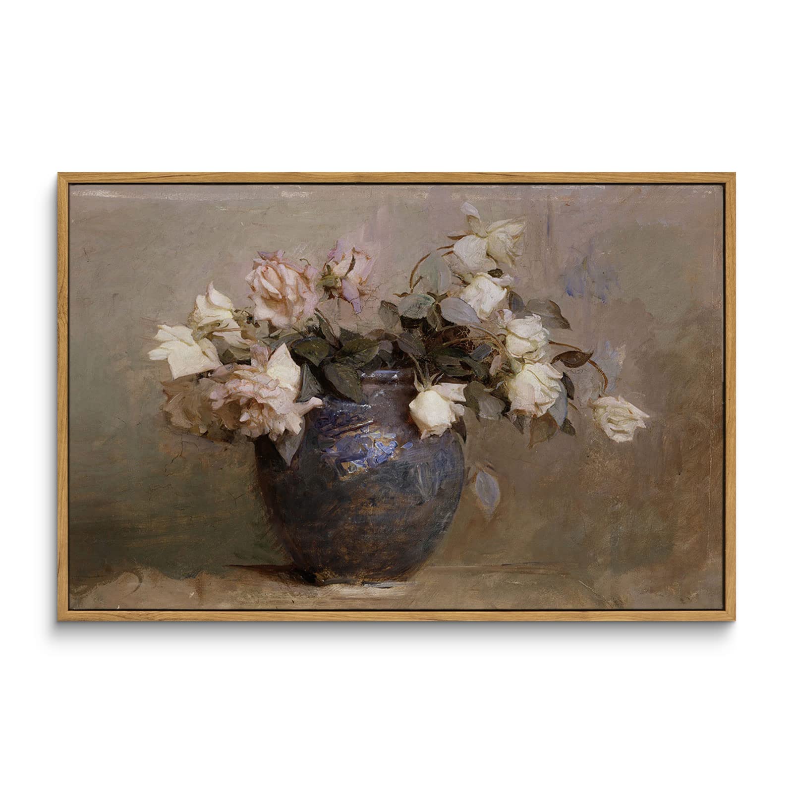 InSimSea Framed Canvas Wall Art Vintage Decor, Landscape Wall Art, Meadow with Flowers Art, Modern Farmhouse Decor, Cottagecore Bedroom Bathroom Office Decorations, 24"x36"