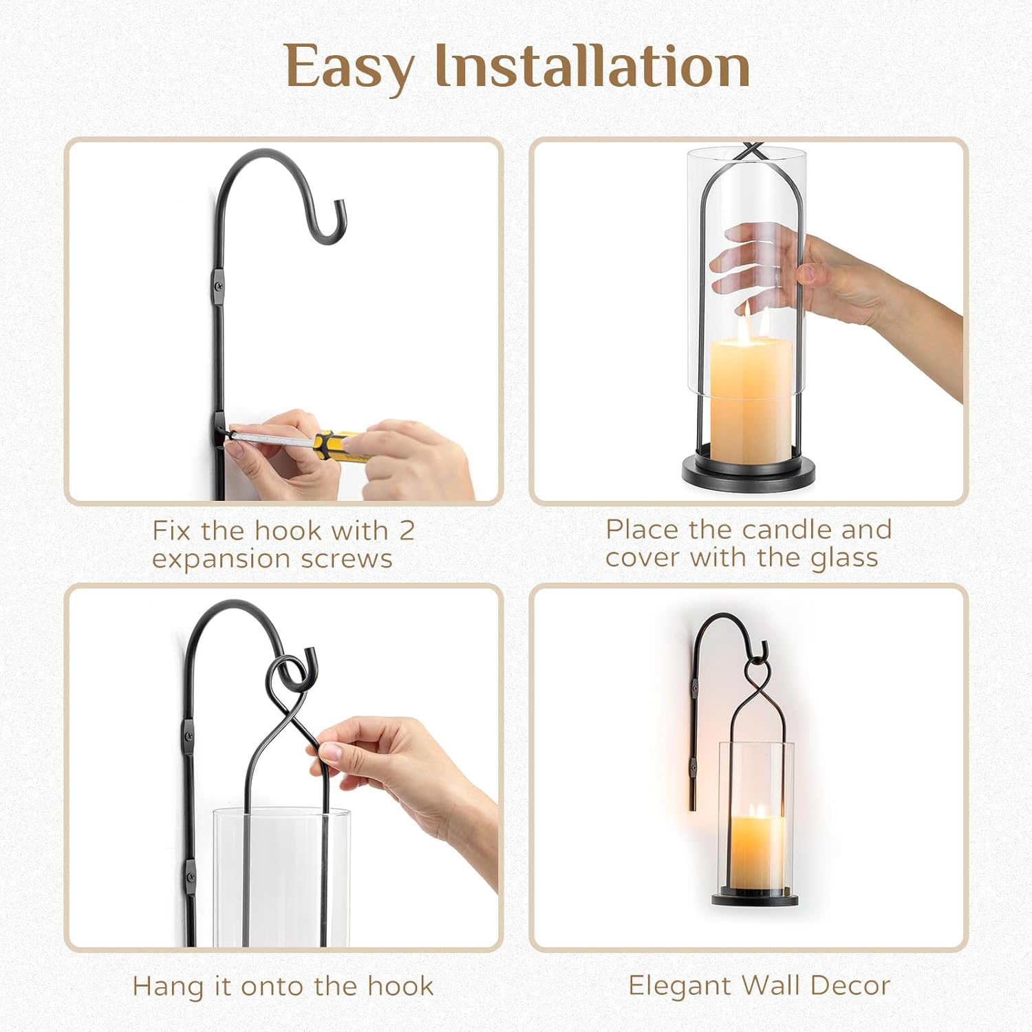 Wall Candle Holder Set of 2: Black Metal Modern Hurricane Candle Lantern Decoration for Outdoor - Minimalist Candle Sconces wall Decor for Bedroom Hallway Bedide TV