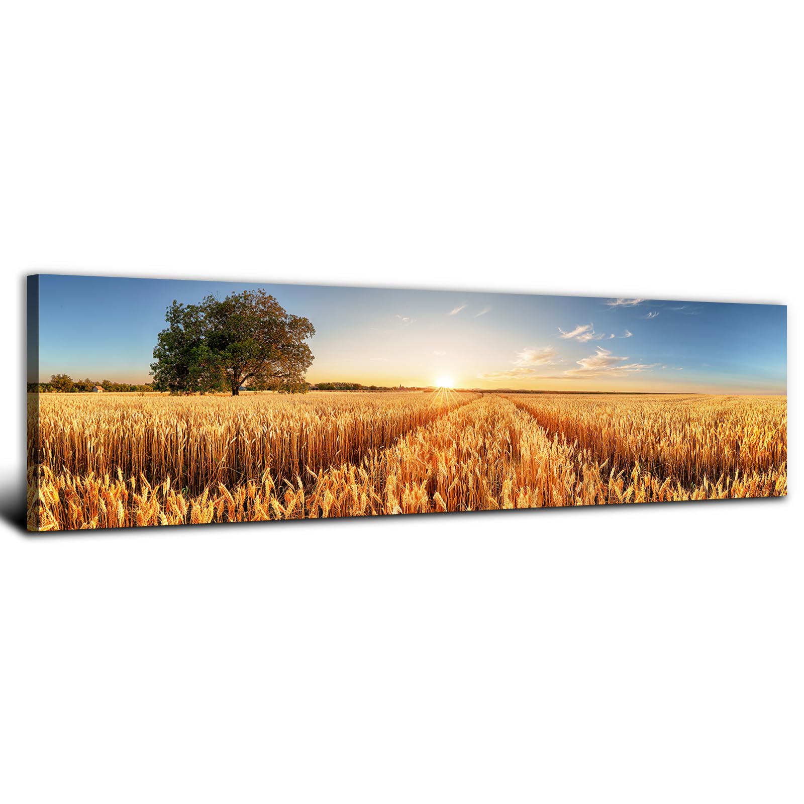 Rustic Wildflower Wall Art Colorful Farmhouse Floral Scenery Picture Decor Watercolor Flower Landscape Wood Grain Prints Painting Artwork for Living Room Office Bathroom Bedroom Home Decoration 14x48"