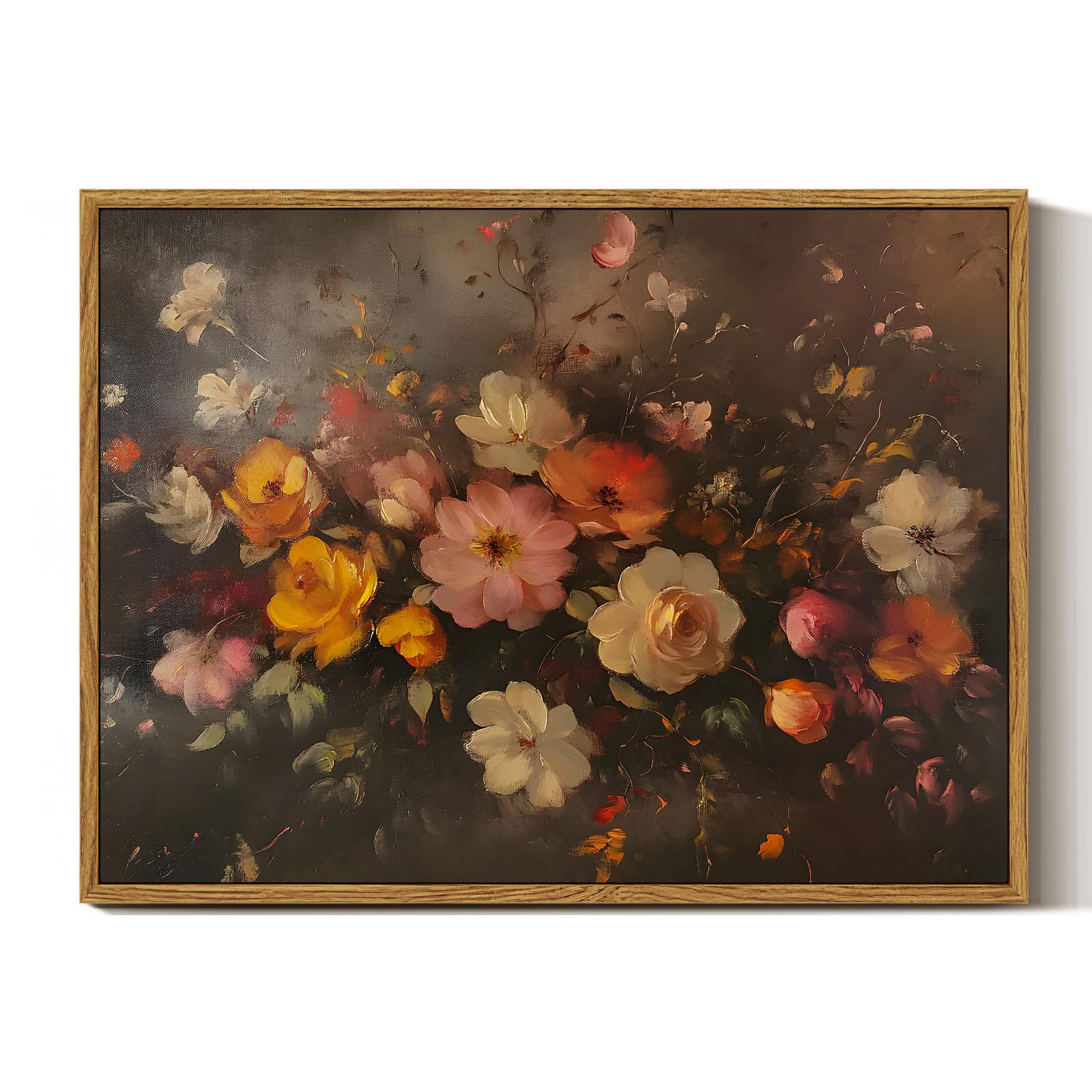 InSimSea Framed Canvas Wall Art Vintage Decor, Landscape Wall Art, Meadow with Flowers Art, Modern Farmhouse Decor, Cottagecore Bedroom Bathroom Office Decorations, 24"x36"