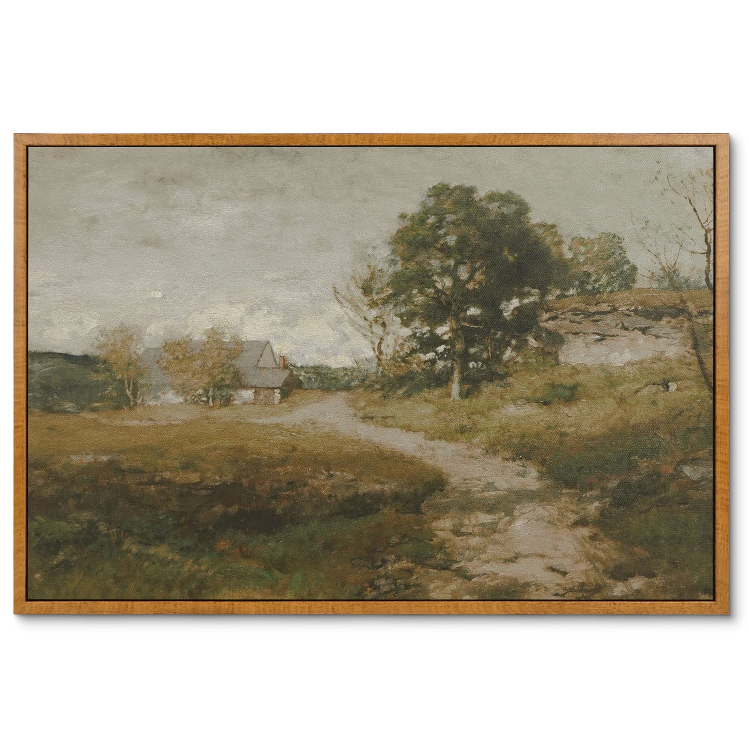 InSimSea Framed Canvas Wall Art Vintage Decor, Landscape Wall Art, Meadow with Flowers Art, Modern Farmhouse Decor, Cottagecore Bedroom Bathroom Office Decorations, 24"x36"