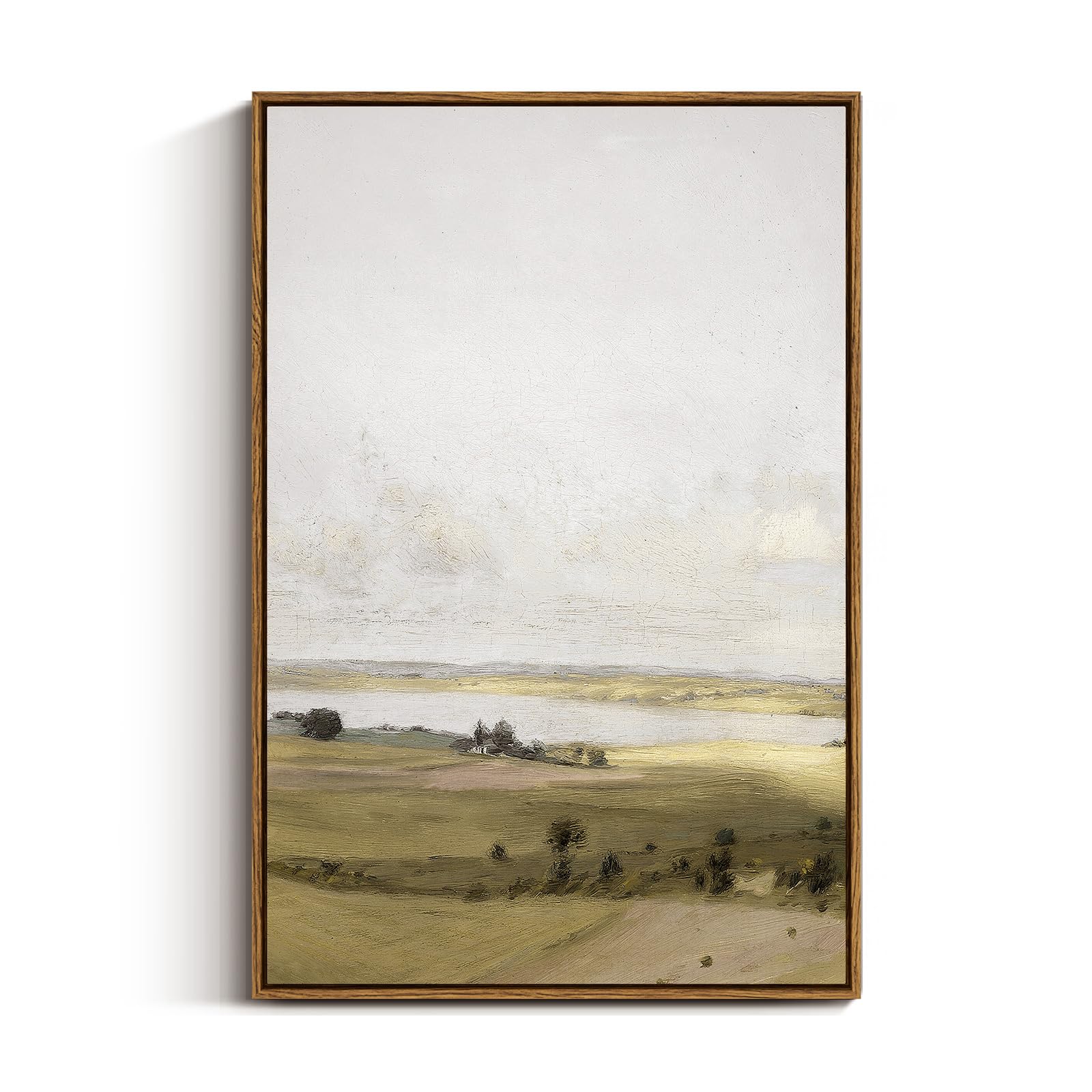 VIYYIEA Vintage Landscape Large Framed Wall Art, Nature Wilderness Scenery Paintings Decor Aesthetic, 24x36 Inch Canvas Print Artwork, Retro Farm Landscape Wall Pictures for Bedroom Living Room