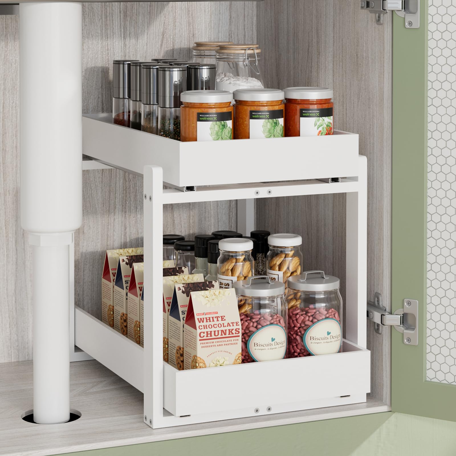 APRTAT 2 Pack Under Sink Organizer, Bamboo Wooden 2-Tier Pull-Out Storage with Sliding Drawers for Kitchen and Bathroom Cabinets, Easy Installation (Natural, 2 Packs)